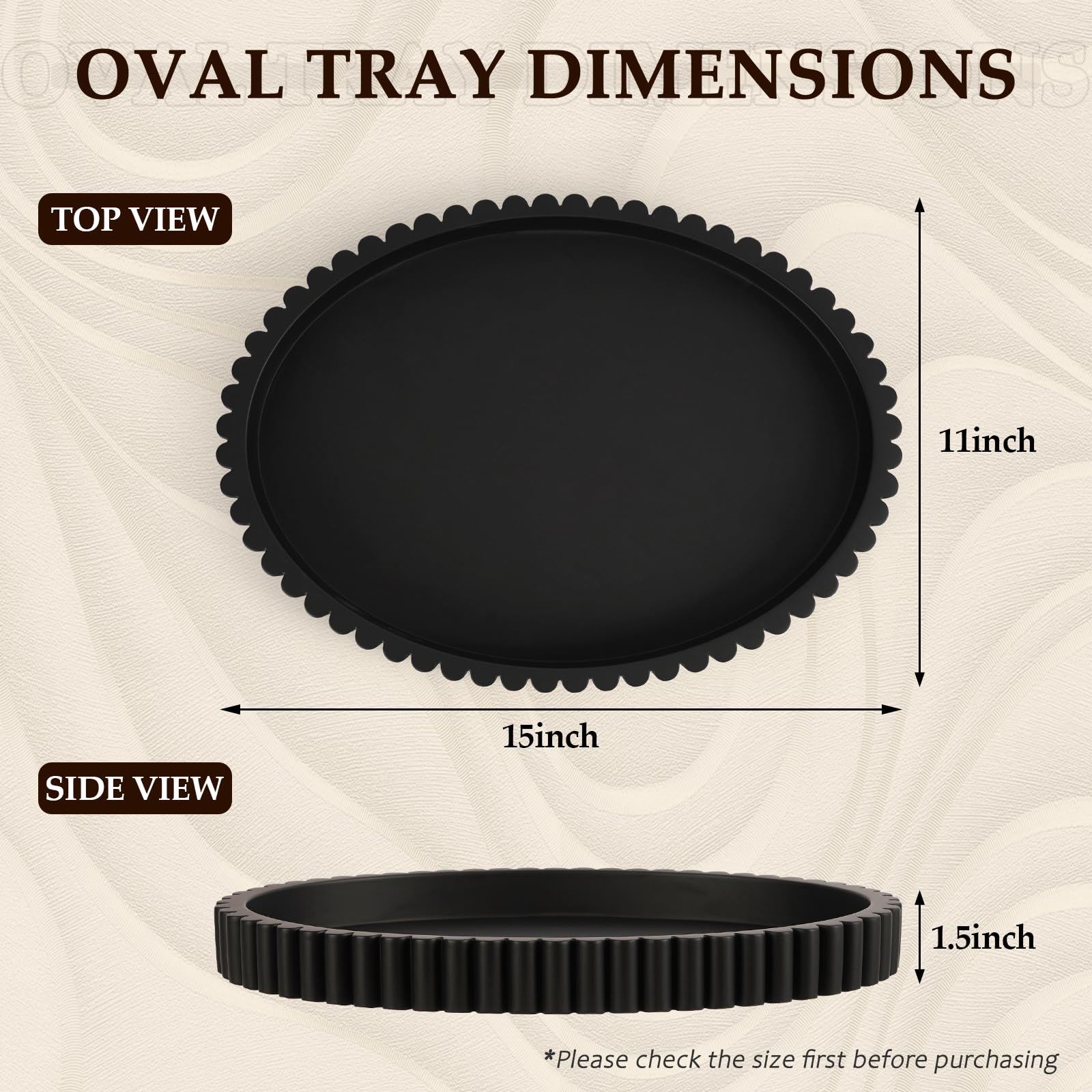 Cathyeen Oval Tray for Coffee Table Decor, 15 Concrete Tray, Table Centerpieces Decorative Trays for Home Decor, Modern Decorati