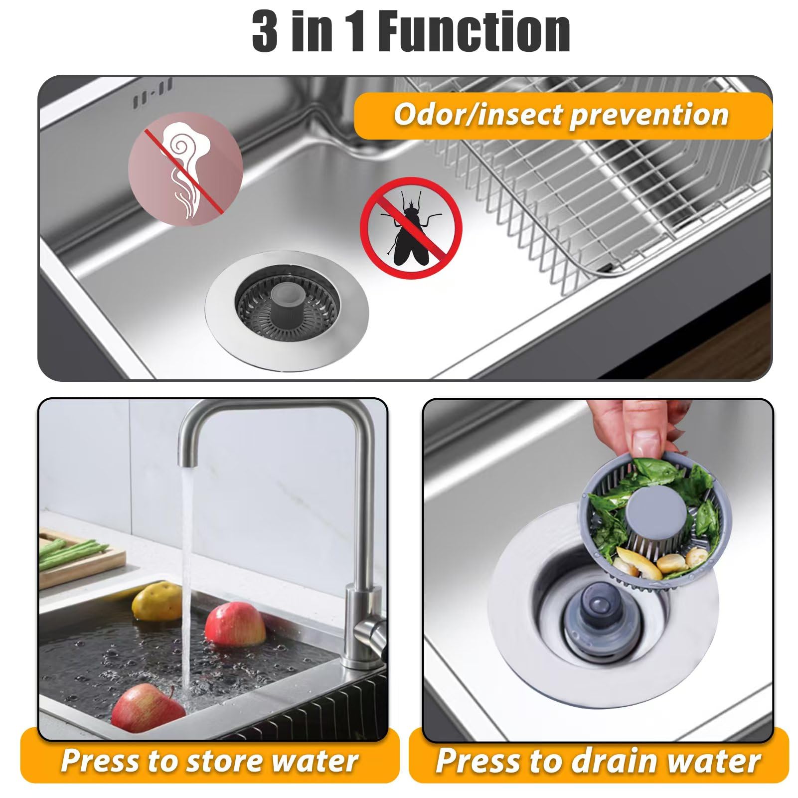 Anlige Kitchen Sink Drain Strainer,3 In 1 Pop Up Kitchen Sink Stopper,Made Of Brass Material,With An Extra Basket Strainer,Sink