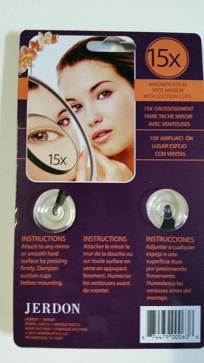 Jerdon 3    Makeup Mirror With 15X Magnification - Black Frame - Suction Cups For Wall Mounting - Portable And Fits Easily In Pu