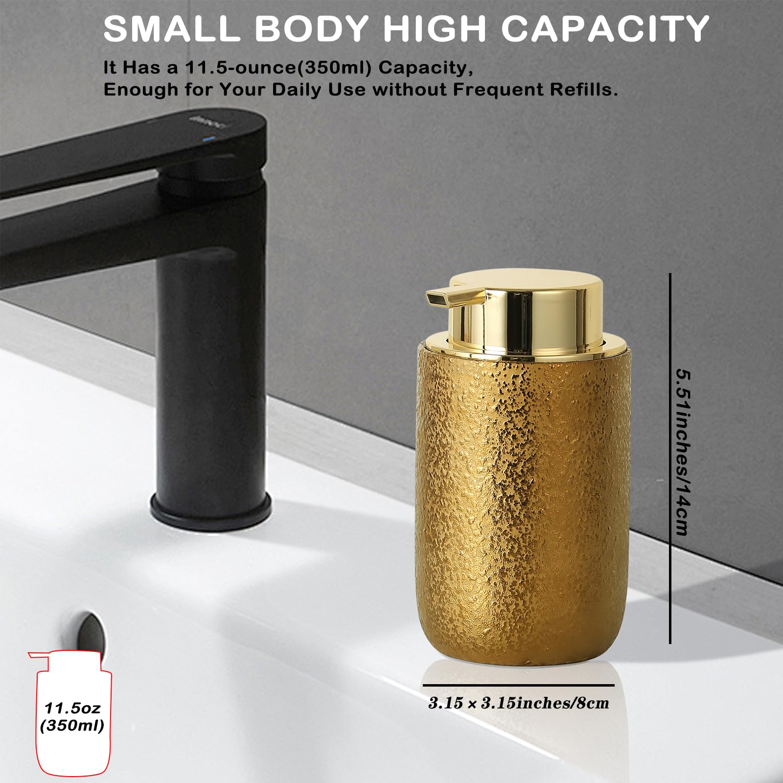 Girlufo Gold Foam Soap Dispenser,Foaming Soap Dispenser With Plastic Soap Pump For Bathroom,Ceramic Foaming Hand Soap Dispenser