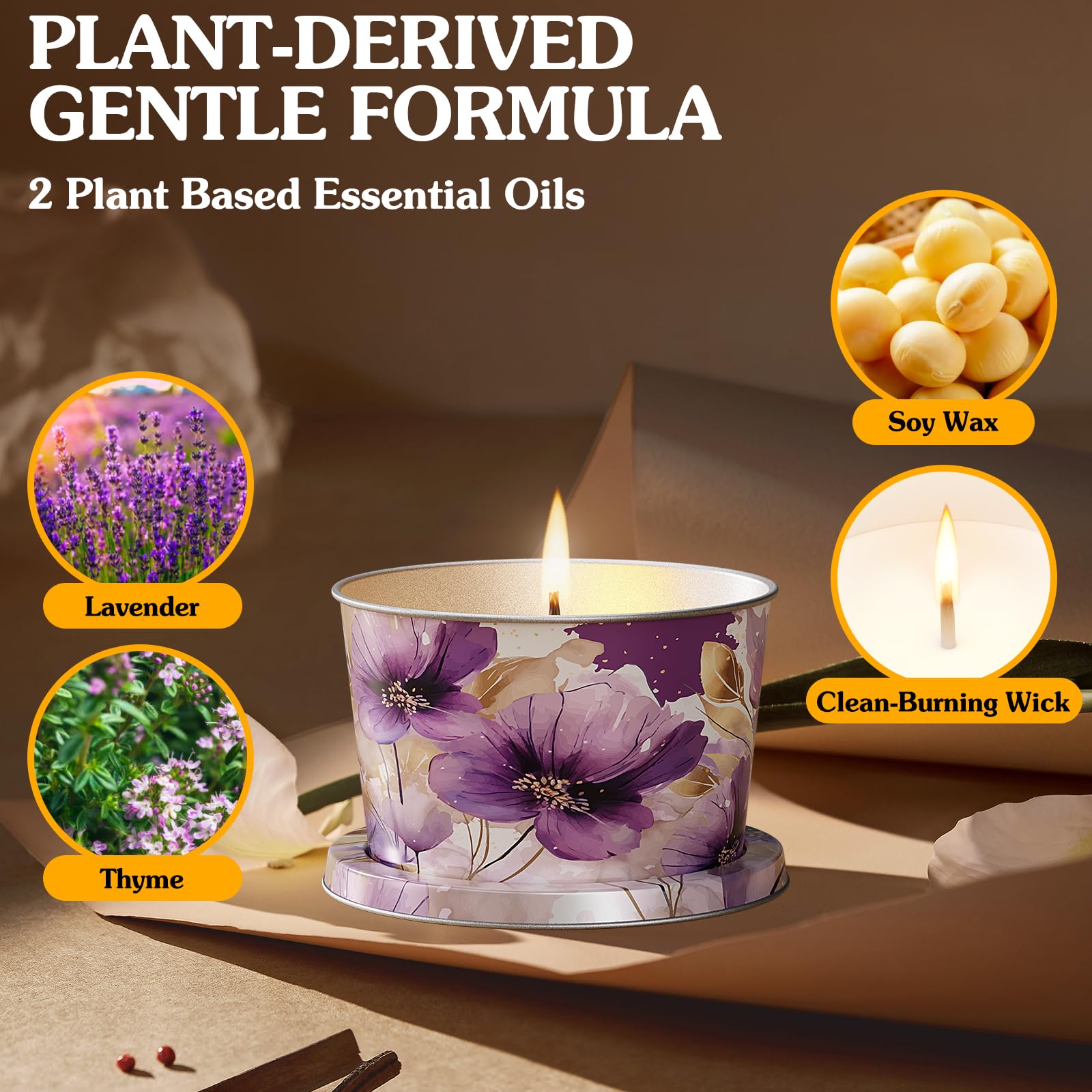 3-Pack Aromatherapy Candle Set - Travel-Size Lavender & Thyme Scented Candles 2.2oz Each | 10+ Hour Relaxing Long-Lasting Burn |
