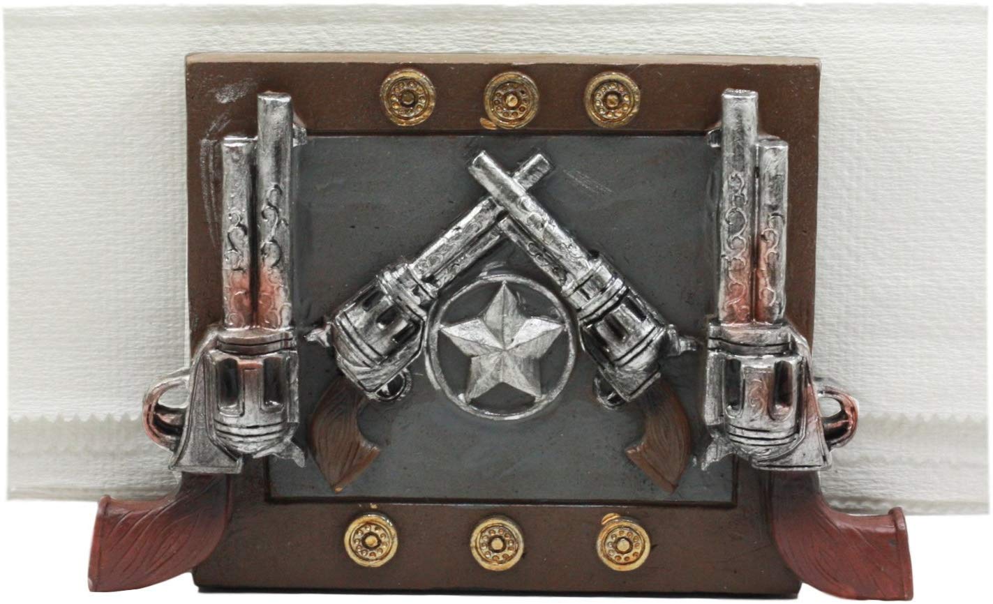 Ebros Rustic Country Wild West Texas Star And Six Shooter Pistols Country Western Cowboy Napkin Holder Decorative Figurine As Ki