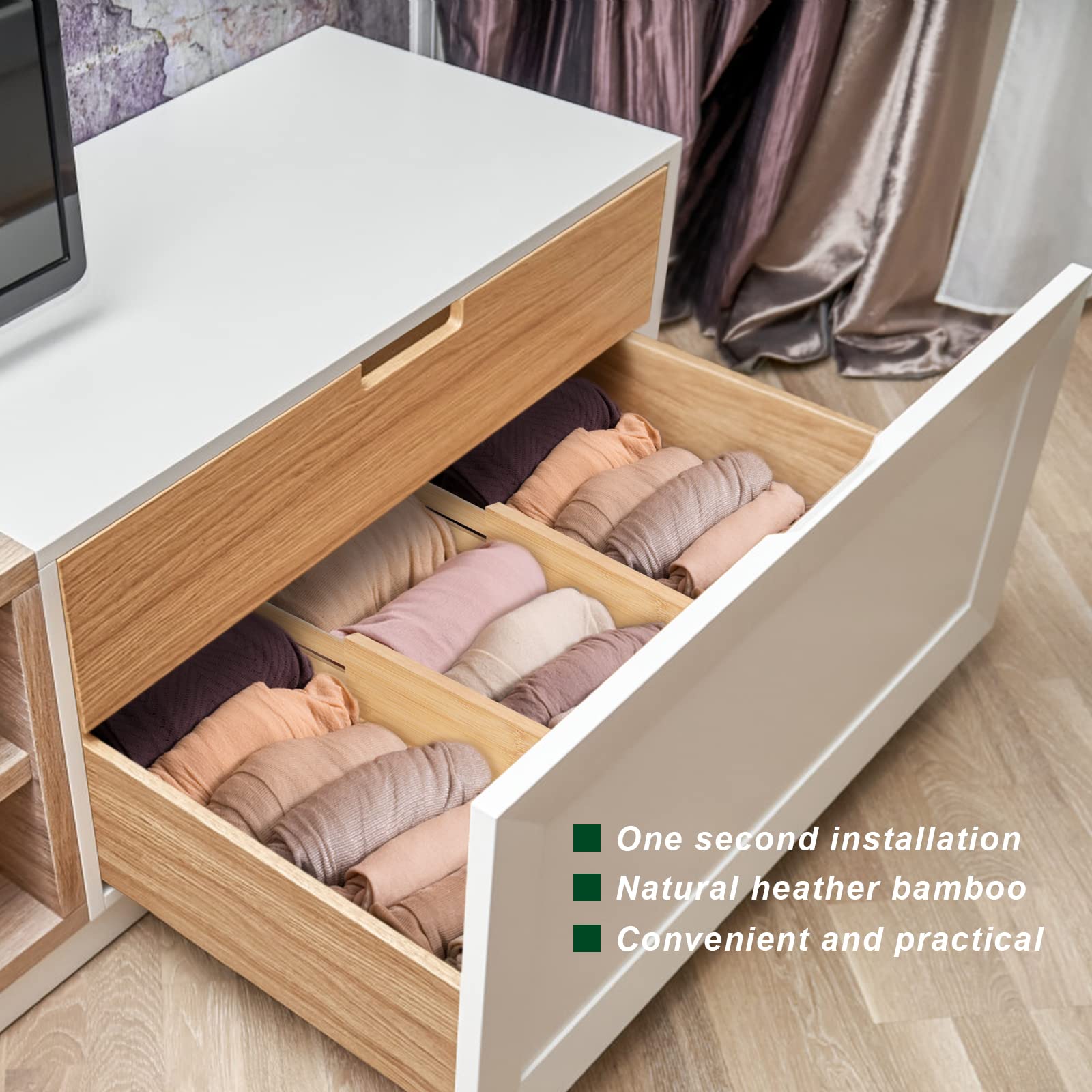 4 Pack Bamboo Drawer Dividers, Adjustable Length from 12 Inch to 17 Inch, Expandable Kitchen Drawer Organizer, Drawer Organizati