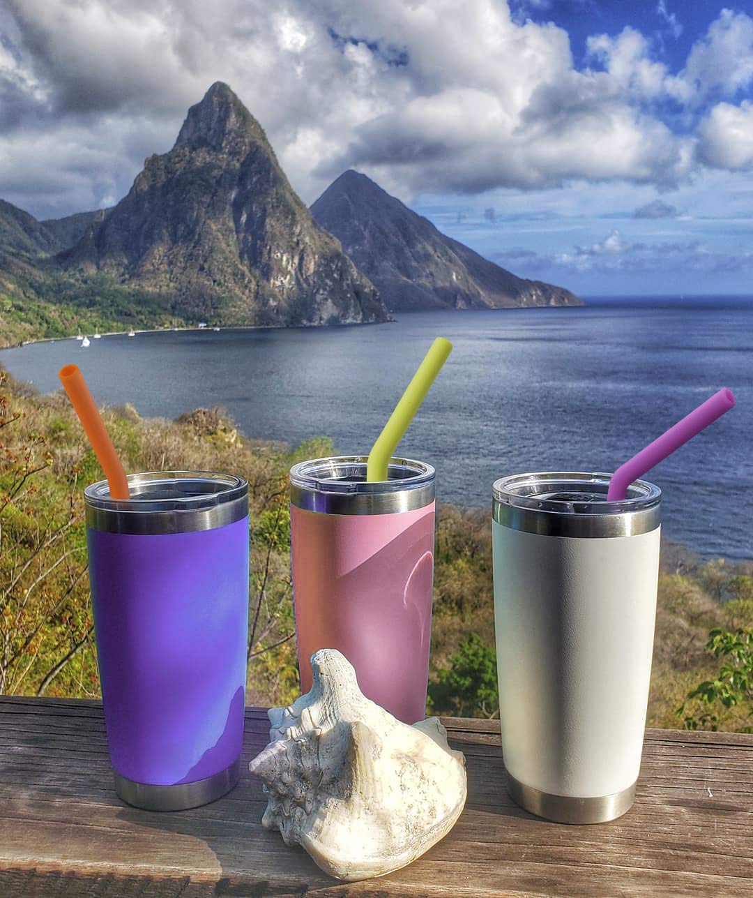 Hiware Reusable Silicone Straws, Long Flexible Silicone Drinking Straws With Cleaning Brushes For 30 Oz Tumblers - 10 Pieces - B