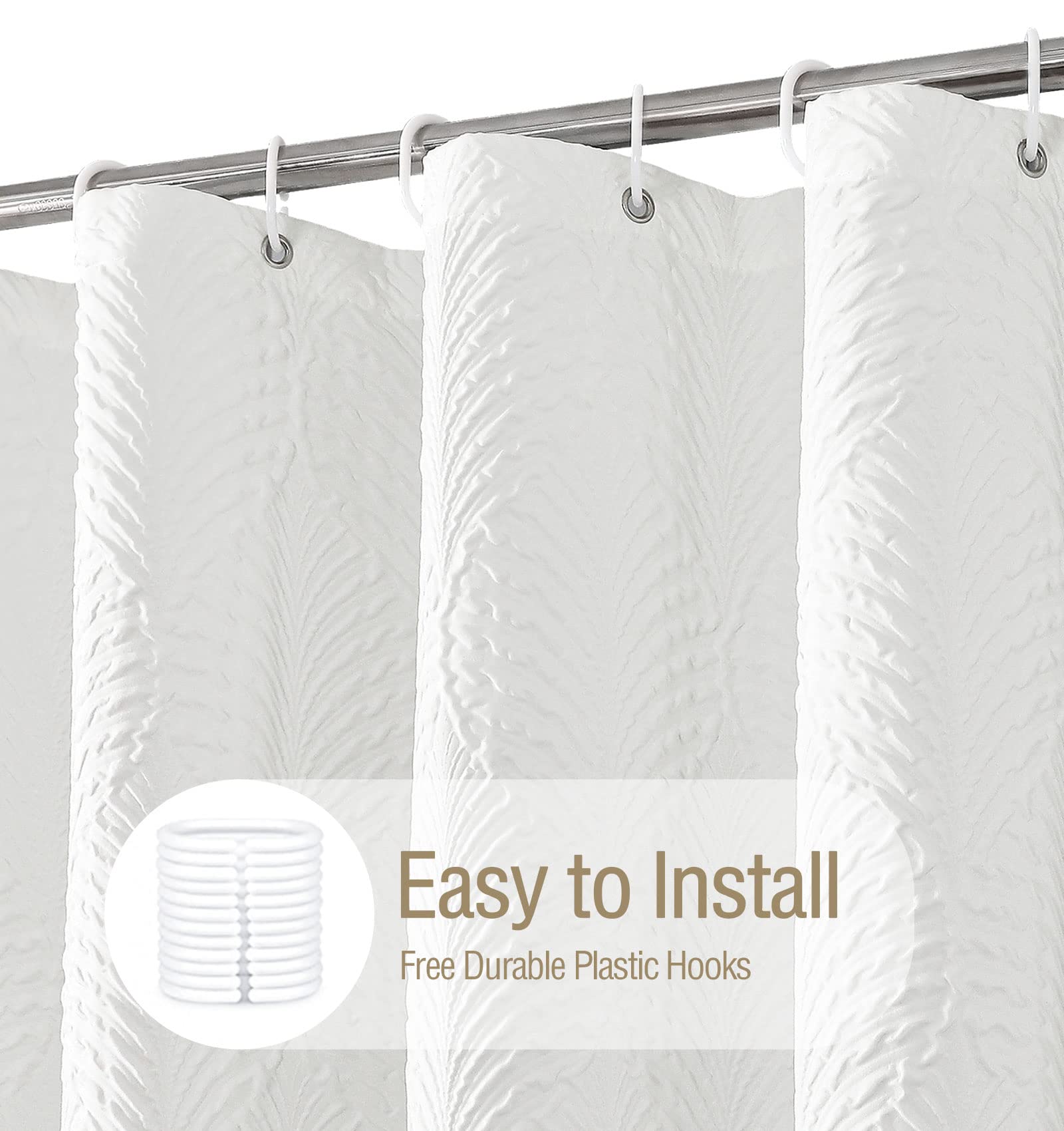 Gibelle Extra Long Shower Curtain 72 x 84  Tall 3D Embossed Textured White Fabric Shower Curtain  Modern Farmhouse Chic Soft Cloth Bathroom Curtains Shower Set with Hooks