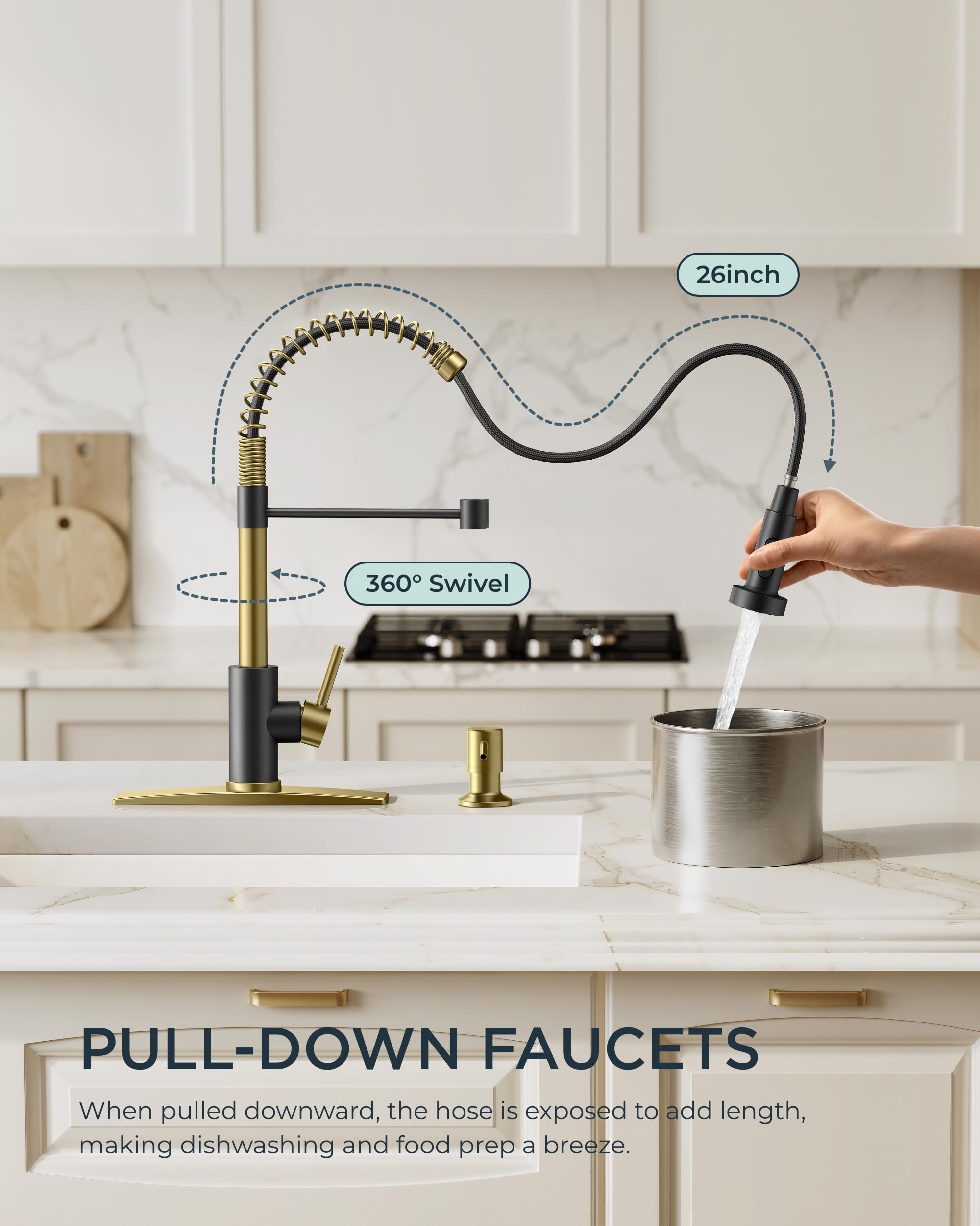 Forious Kitchen Faucet With Sprayer, Kitchen Sink Faucet With Pull Down Sprayer, Single Handle Kitchen Faucets With Deck Plate,