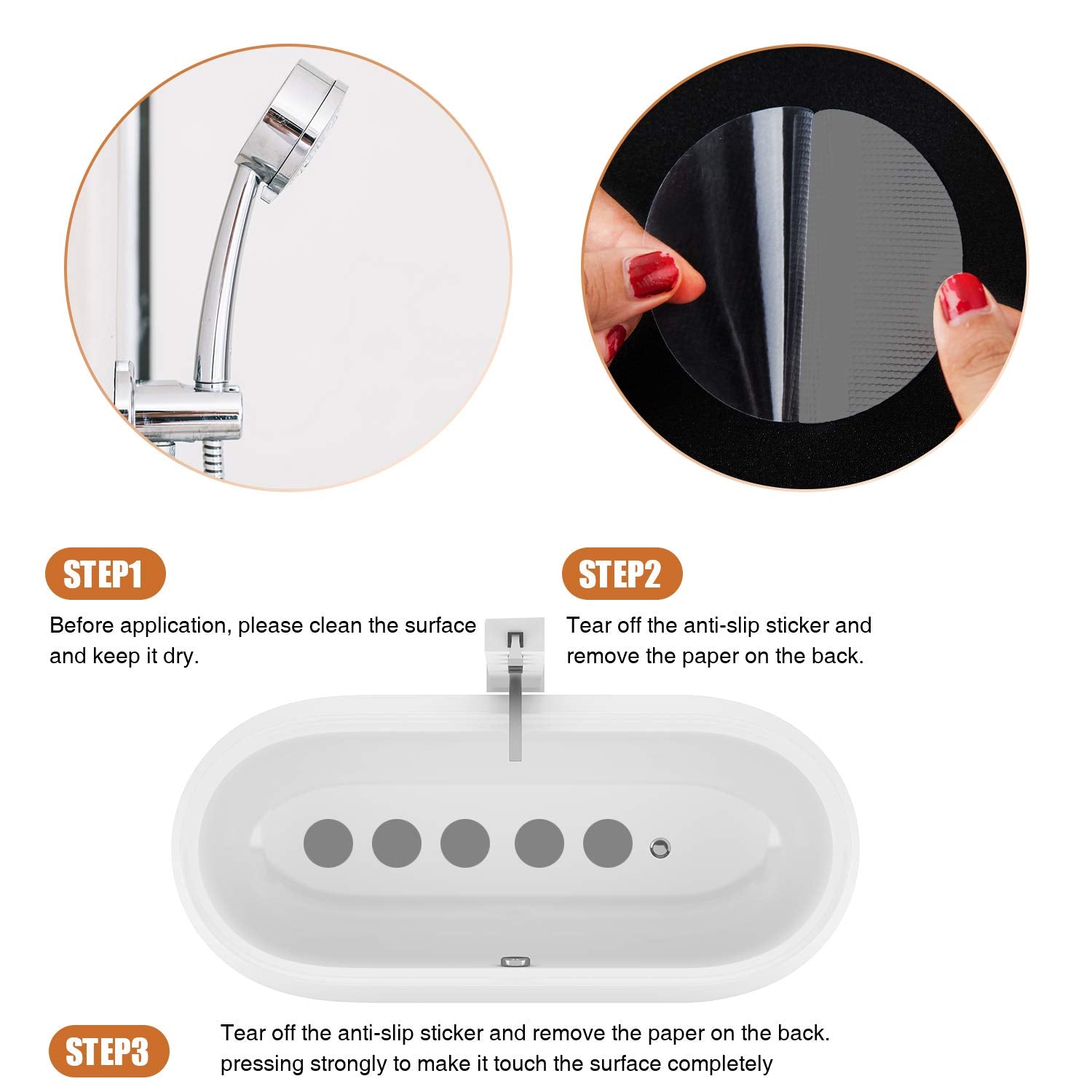 Secopad 36Pcs Bathtub Stickers Non-Slip, Safety Shower Treads Adhesive Appliques With Premium Scraper (Grey)