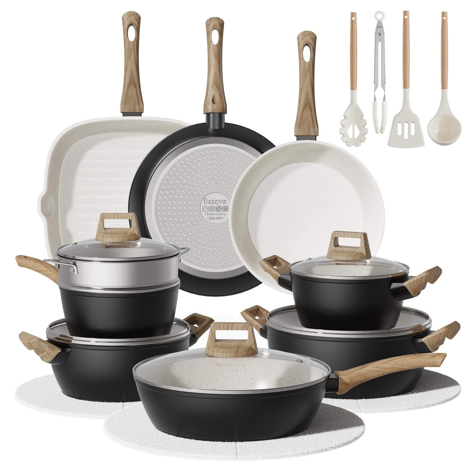 24Pcs Pots and Pans Set Non Stick,Ceramic Cookware Set with TitaniumReinforced Nonstick Coating,LongLasting,PFASFree,Inductio