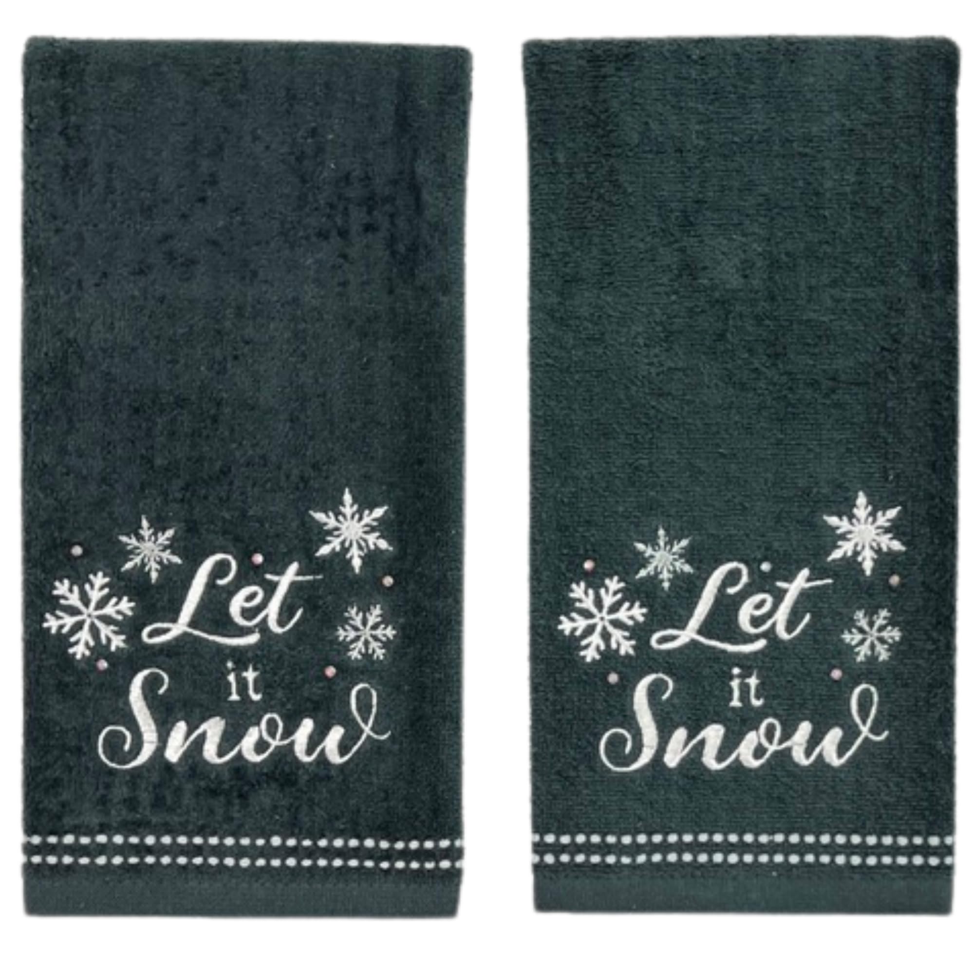 Holiday Christmas Bathroom Guest Hand Towels, 100% Cotton, Set Of 2, 16 X 25 Inches, Red With Gold Merry Christmas Print
