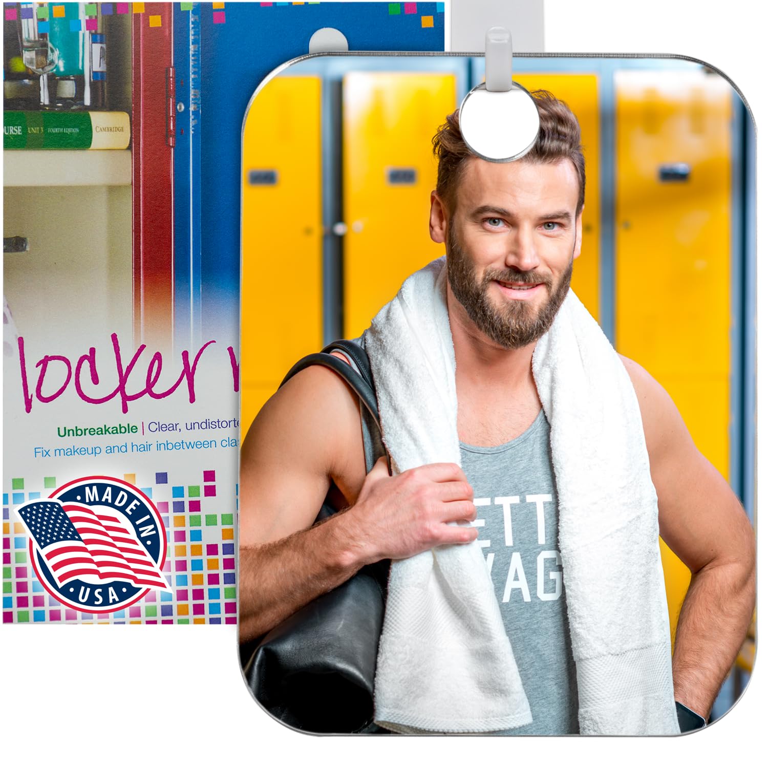 The Shave Well Company Locker Mirror for Office  Gym  or School  Full-Face Travel-Friendly Mirror with Convenient Handheld Option  Hanging Locker Mirror Includes Removable Adhesive Hook