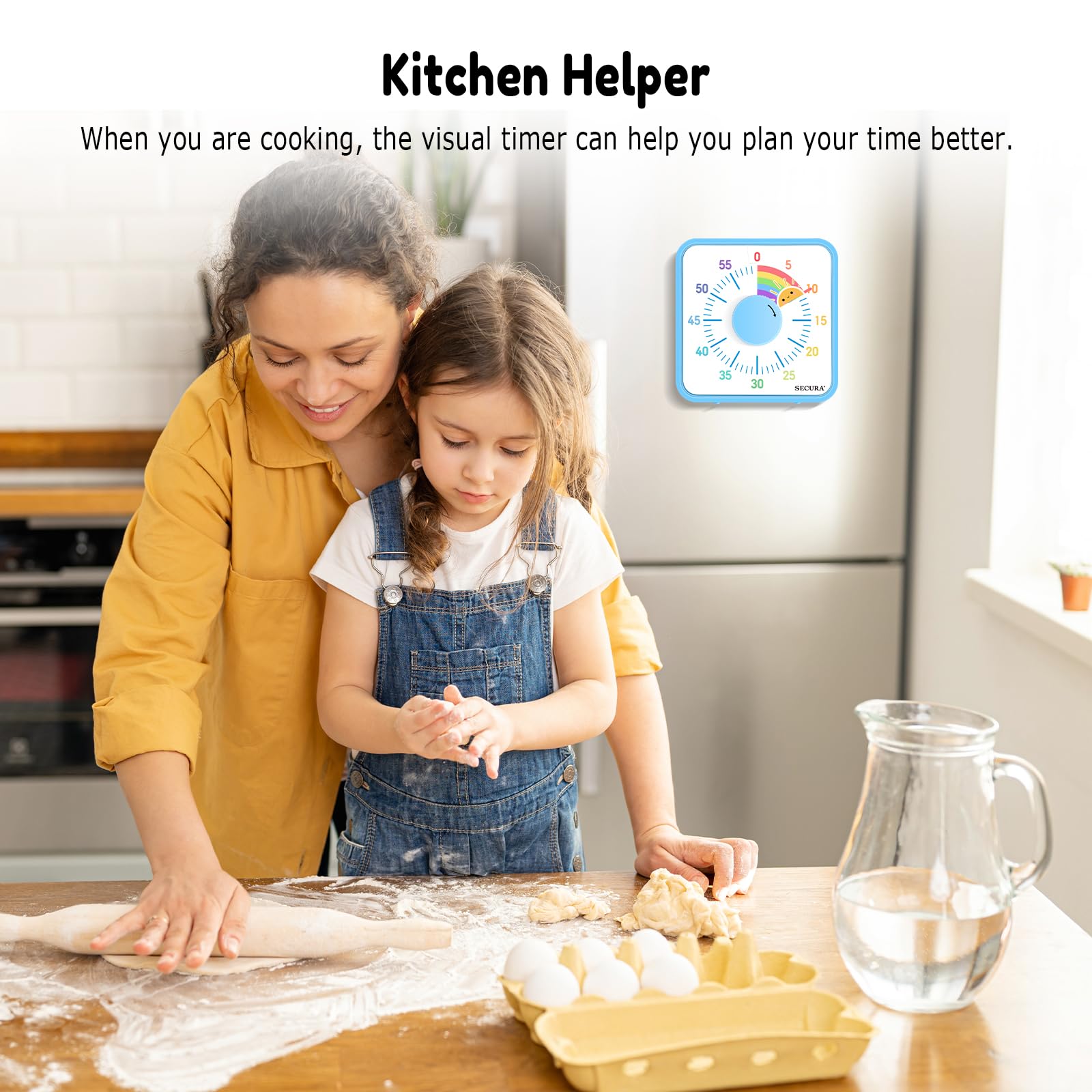 Secura 60-Minute Visual Timer, 7.5 Inch Magnetic Rainbow Countdown Timer For Classroom Or Kitchen, Durable Mechanical Timer Cloc