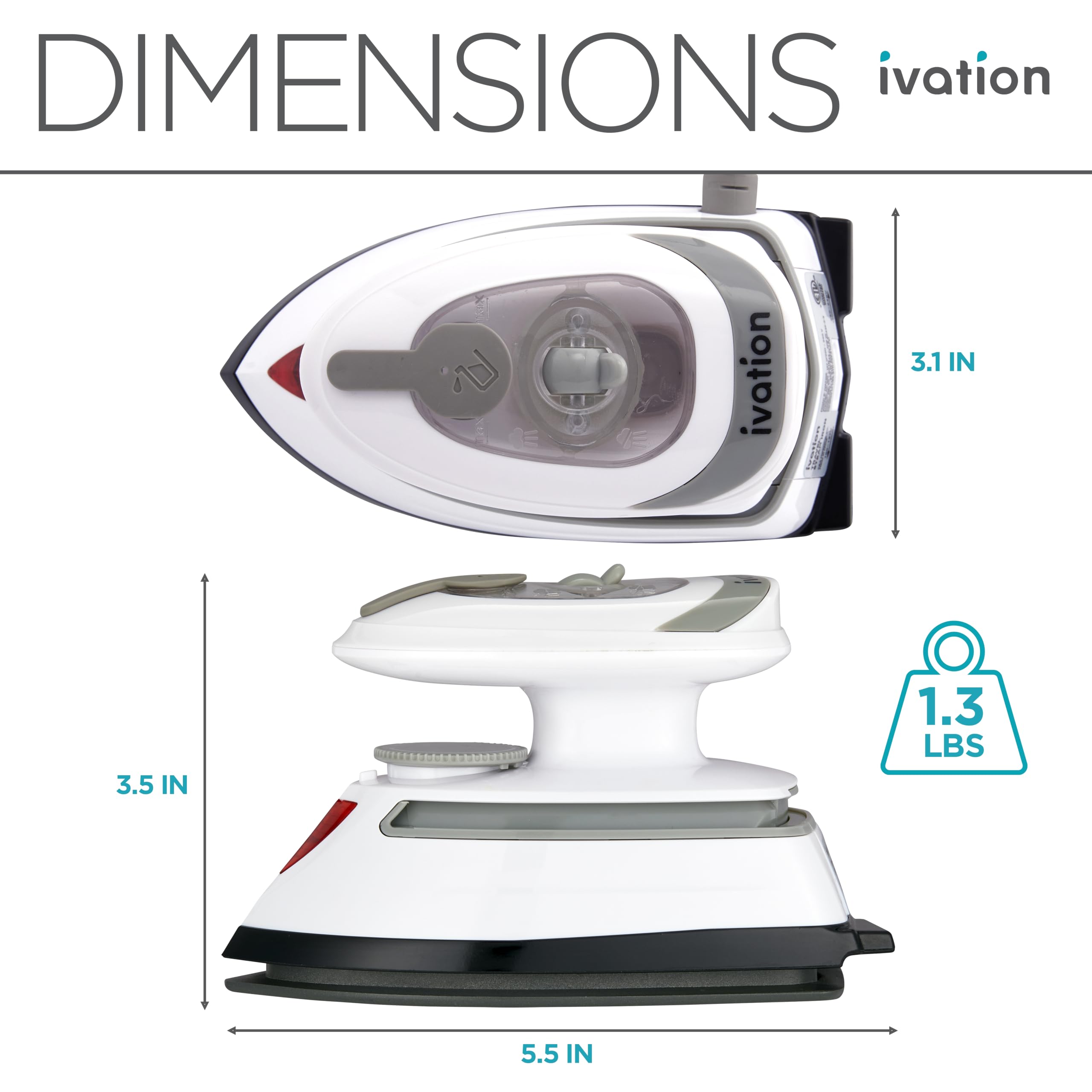 Ivation Travel Steam Iron | Mini Dual Voltage Dry Iron & Clothes Steamer With Nonstick Soleplate, Temperature Control & Indicato