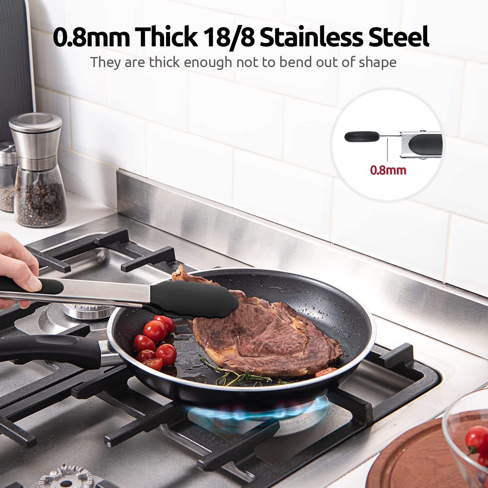 600F Heat Resistant Kitchen Tongs: U-Taste 12 Inch Large Silicone Cooking Tong With Sturdy Non Stick Rubber Tips & Silicon Coate