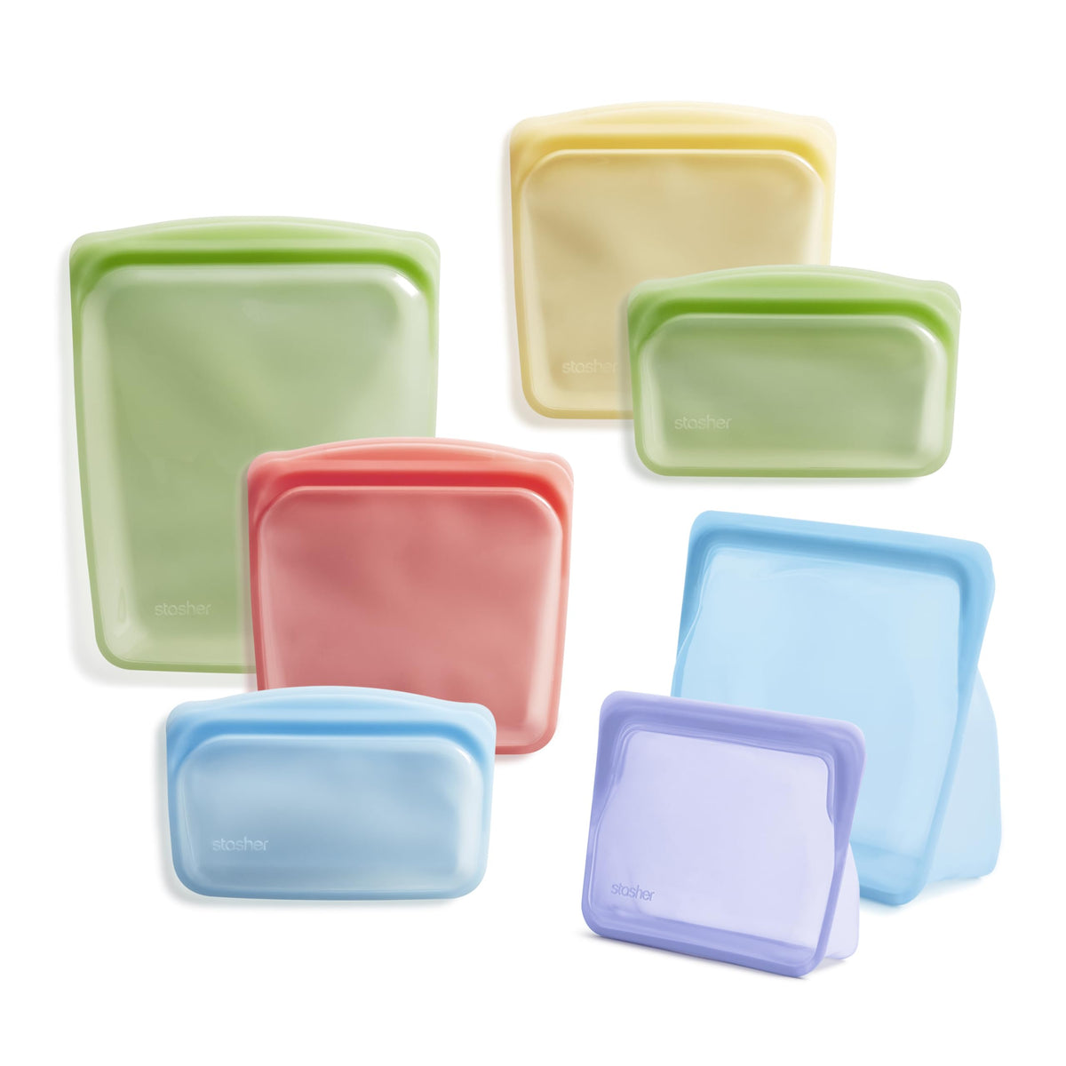 Stasher Premium Silicone Reusable Food Storage Bags, 7-Pack, Rainbow | Multi-Use Food Storage Bags, Lunch Bag, Travel Containers