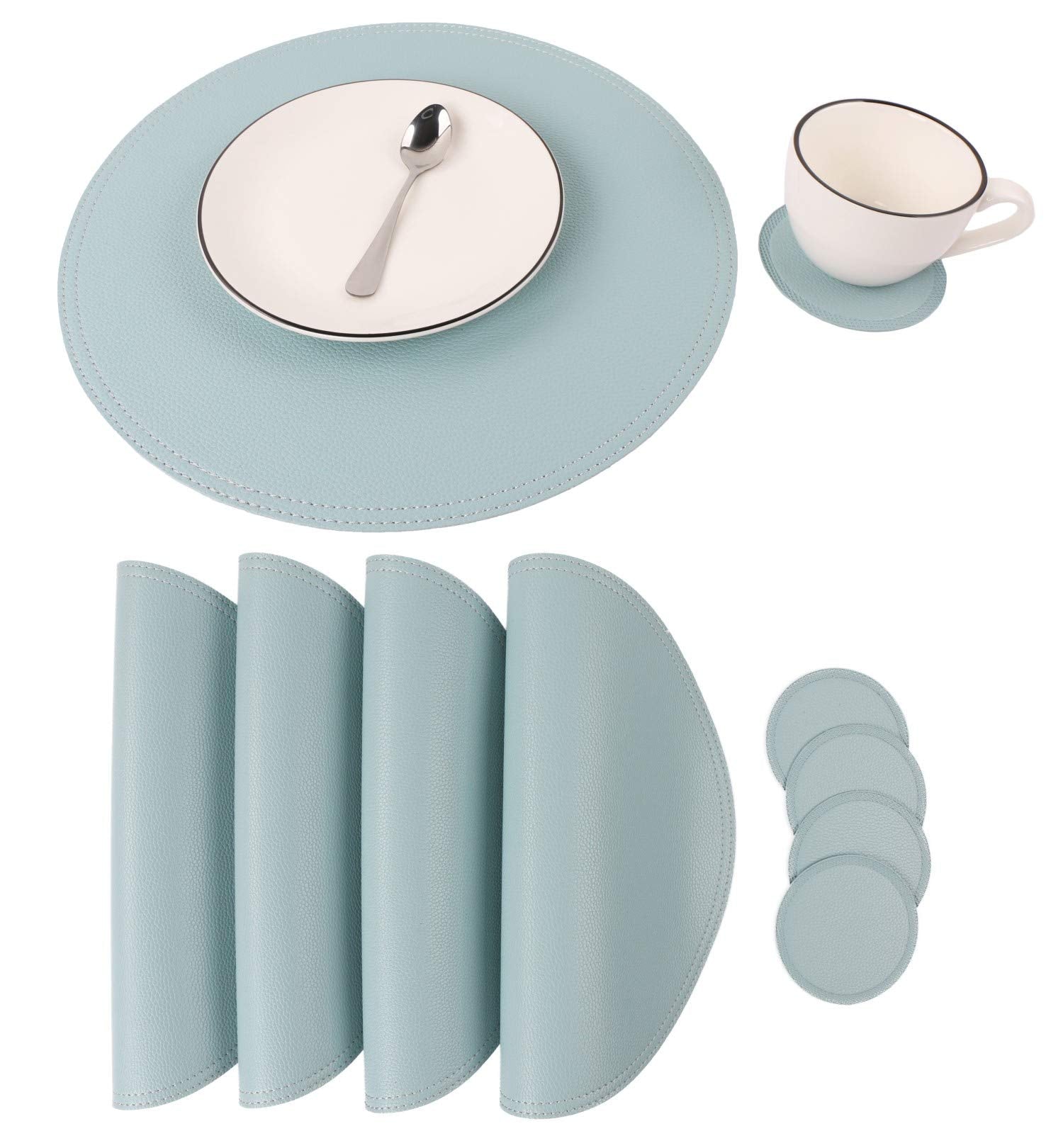 Faux Leather Round Placemats And Coasters, Coffee Mats Kitchen Table Mats, Waterproof, Easy To Clean For Kitchen Dining Round Ta