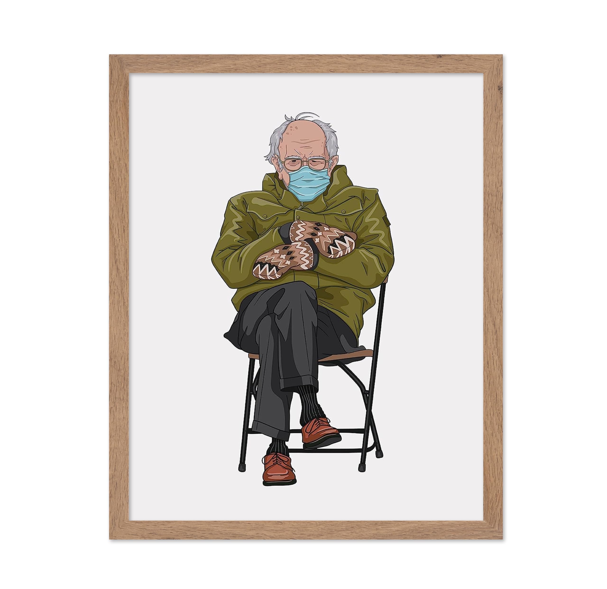 Poster Master Vintage Minimalist Poster - Retro Funny Print - Bernie Sanders Mittens, Meme, Political, Old Man Sitting - Gift fo