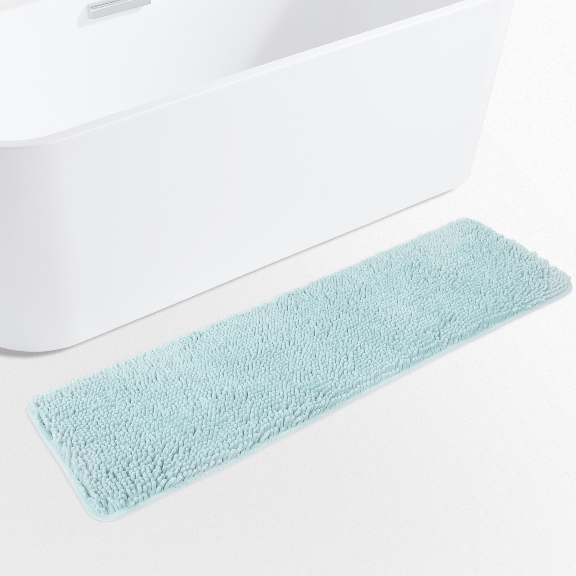 Yeaban Aqua 47 X 17 Bathroom Rug - Thick Chenille Bath Mats | Absorbent And Washable Bath Rug Non-Slip, Plush And Soft Rugs For
