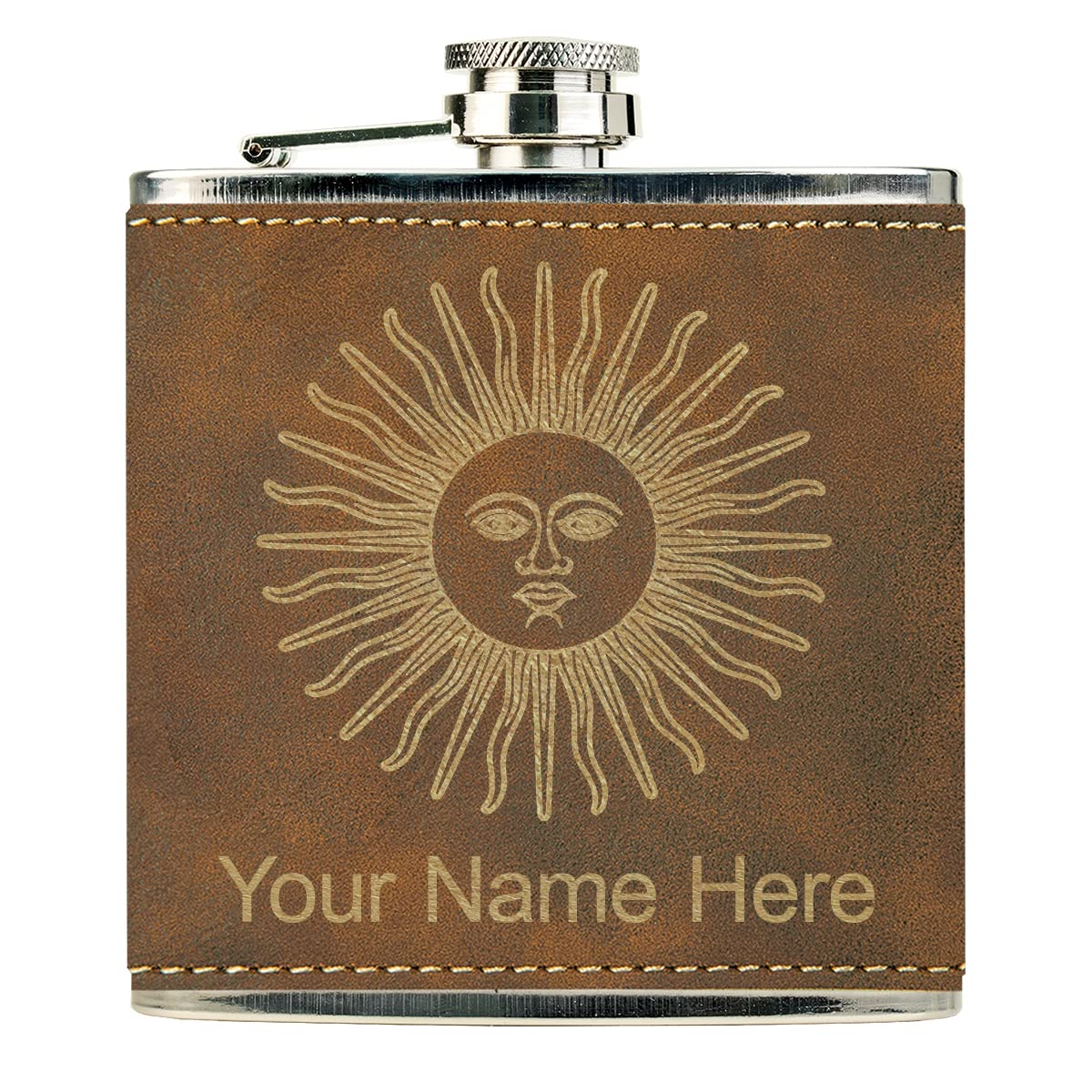 Faux Leather Flask, Flag of Argentina, Personalized Engraving Included (Rustic)
