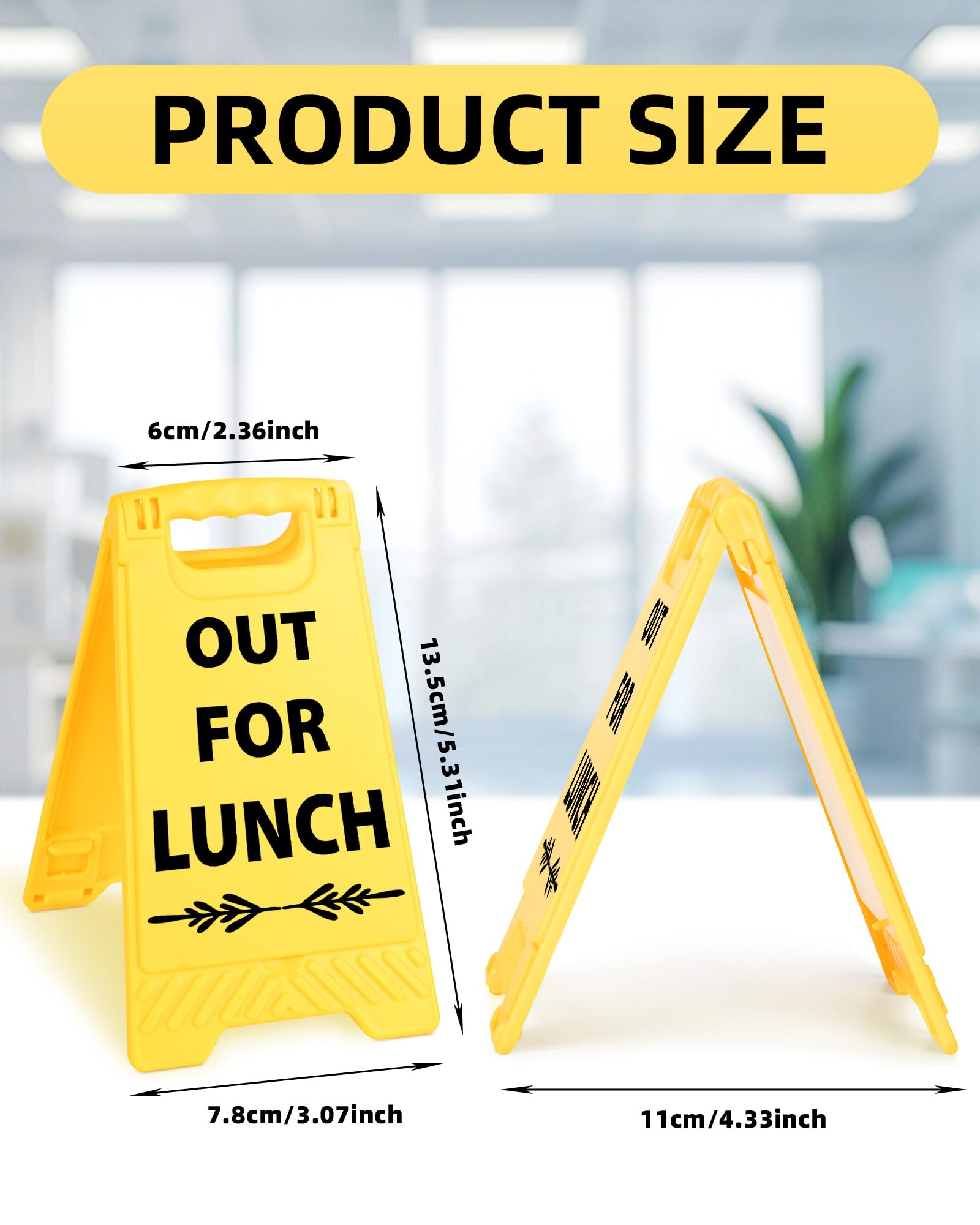 Out for Lunch Funny Reminder Desk Sign Yellow Warning Style Office Table Decorative Gift for Coworkers Friends Home Workspace Ph