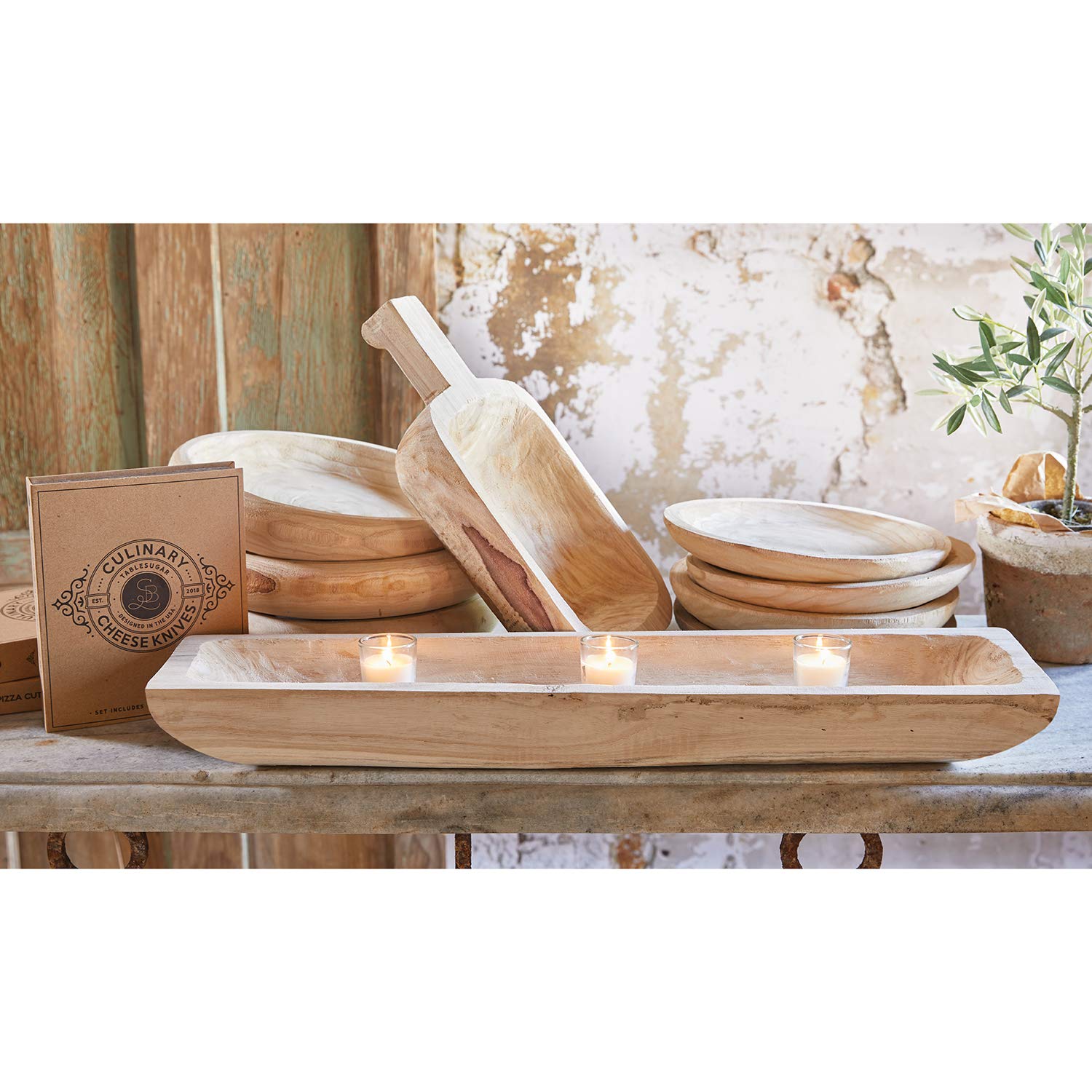 Santa Barbara Design Studio Hand Carved Paulownia Wood Serving Bowl  Medium  Natural