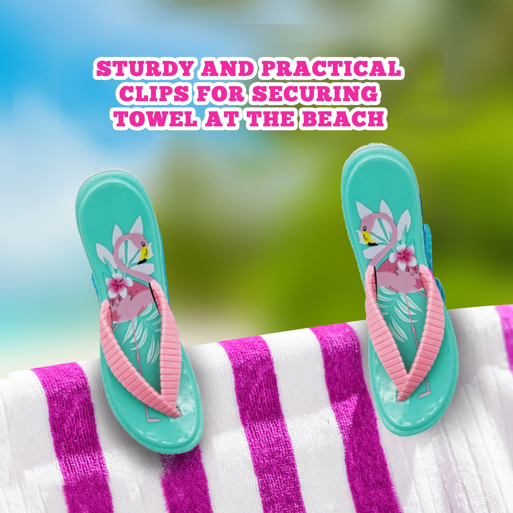 PERFORMORE Flip Flop Beach Towel Clips (Turquoise)  Set of 2  Portable Towel Holder Clips  Secure Clips for Beach Chairs Deck Patio Pool Boat Cruise Lounge Chair Accessories