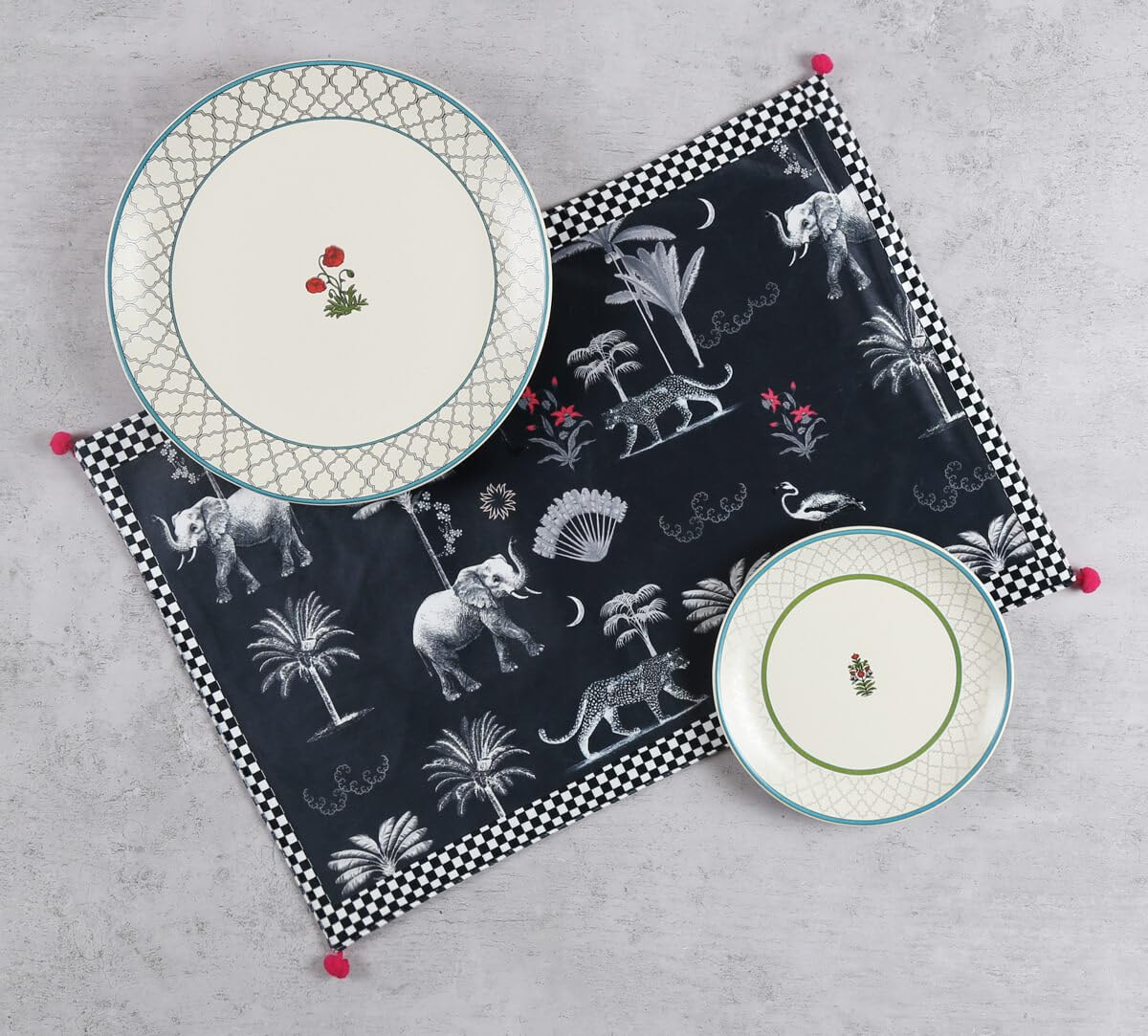 India Circus by Krsnaa Mehta Animalia Creations Micro Velvet Table Mats | Washable Printed Design Placemat for Dining, Kitchen, 