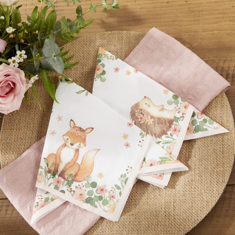 Kate Aspen Woodland Baby Baby Shower 2 Ply Pink Paper Napkins (Set Of 30), Thick Decorative Dinner Napkins
