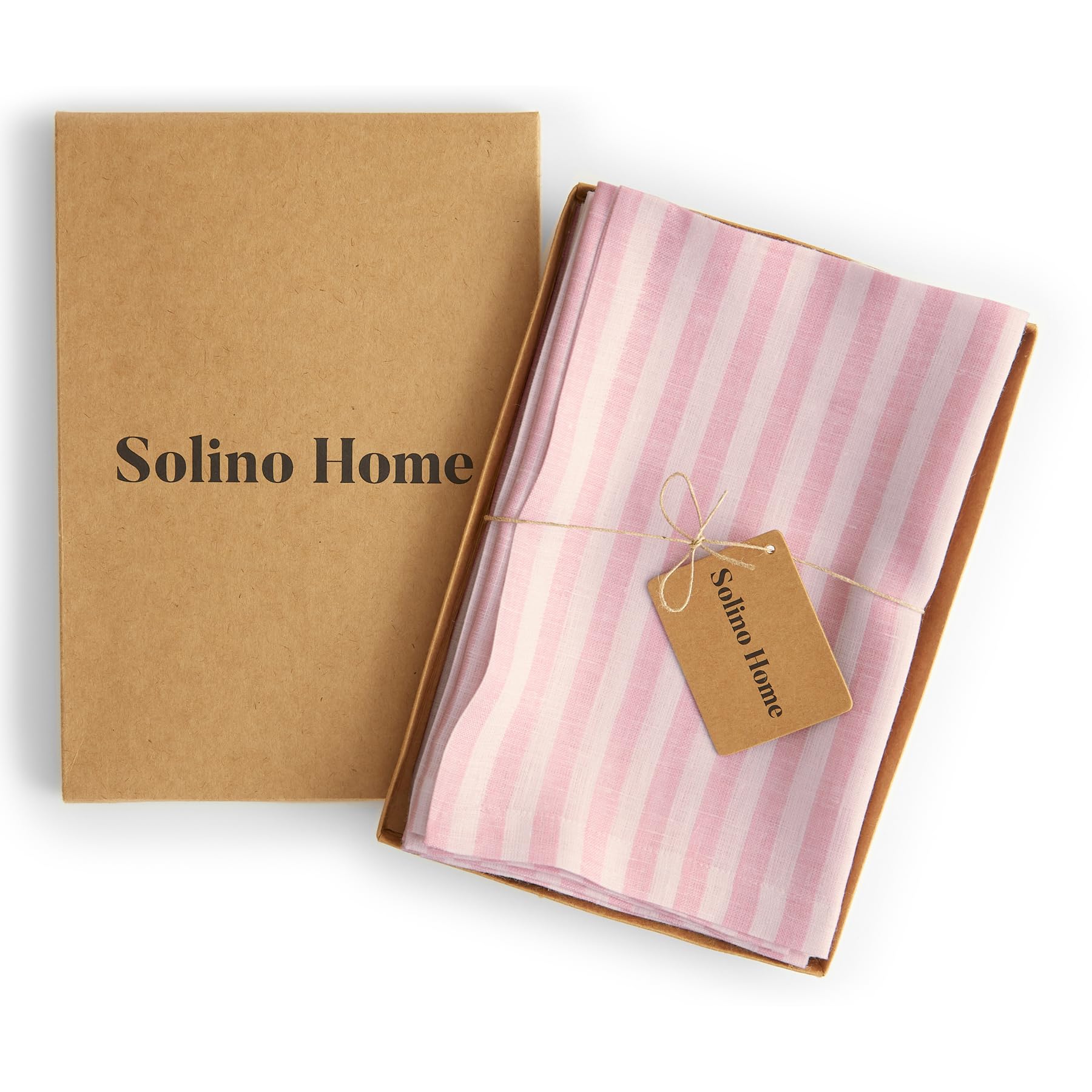 Solino Home Stripe Linen Napkins - 20 X 20 Inch Cloth Dinner, Set Of 4 100% Pure Linen Napkins Cherry Blossom And White - Amalfi