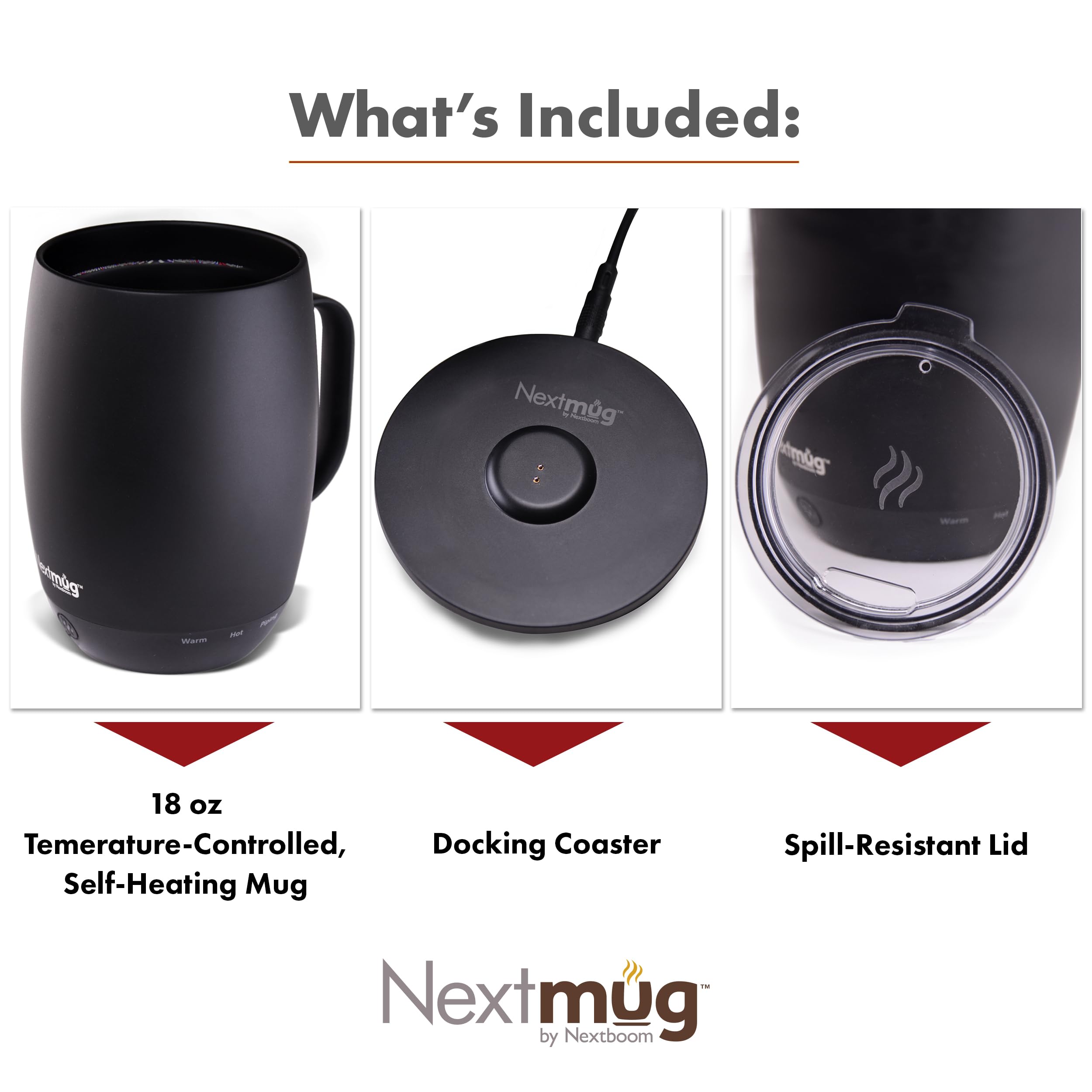 Nextmug Plus - Temperature-Controlled, Self-Heating Coffee Mug (Black - 18 Oz.)
