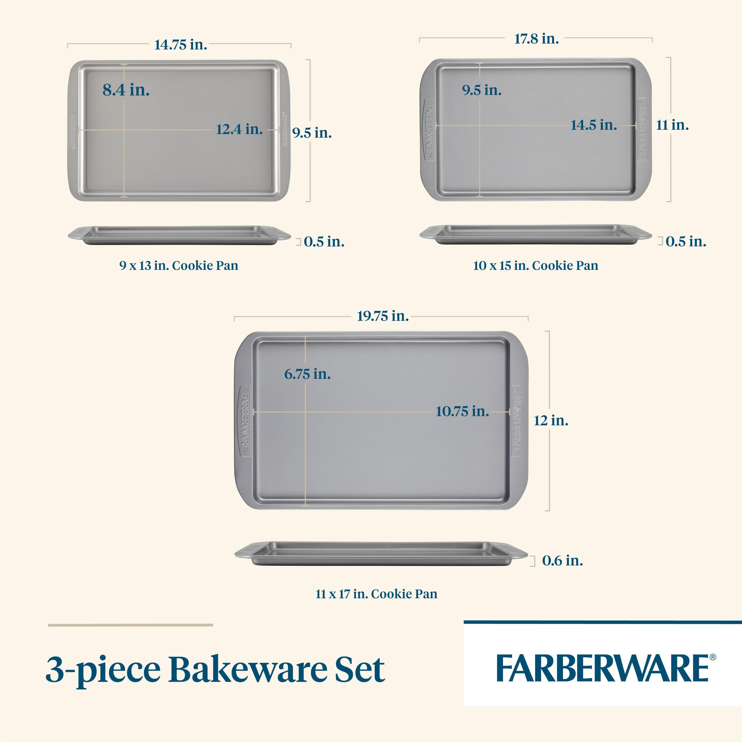 Farberware Nonstick Bakeware Set, 3-Piece Cookie Pan Set, Gray, Model 52019