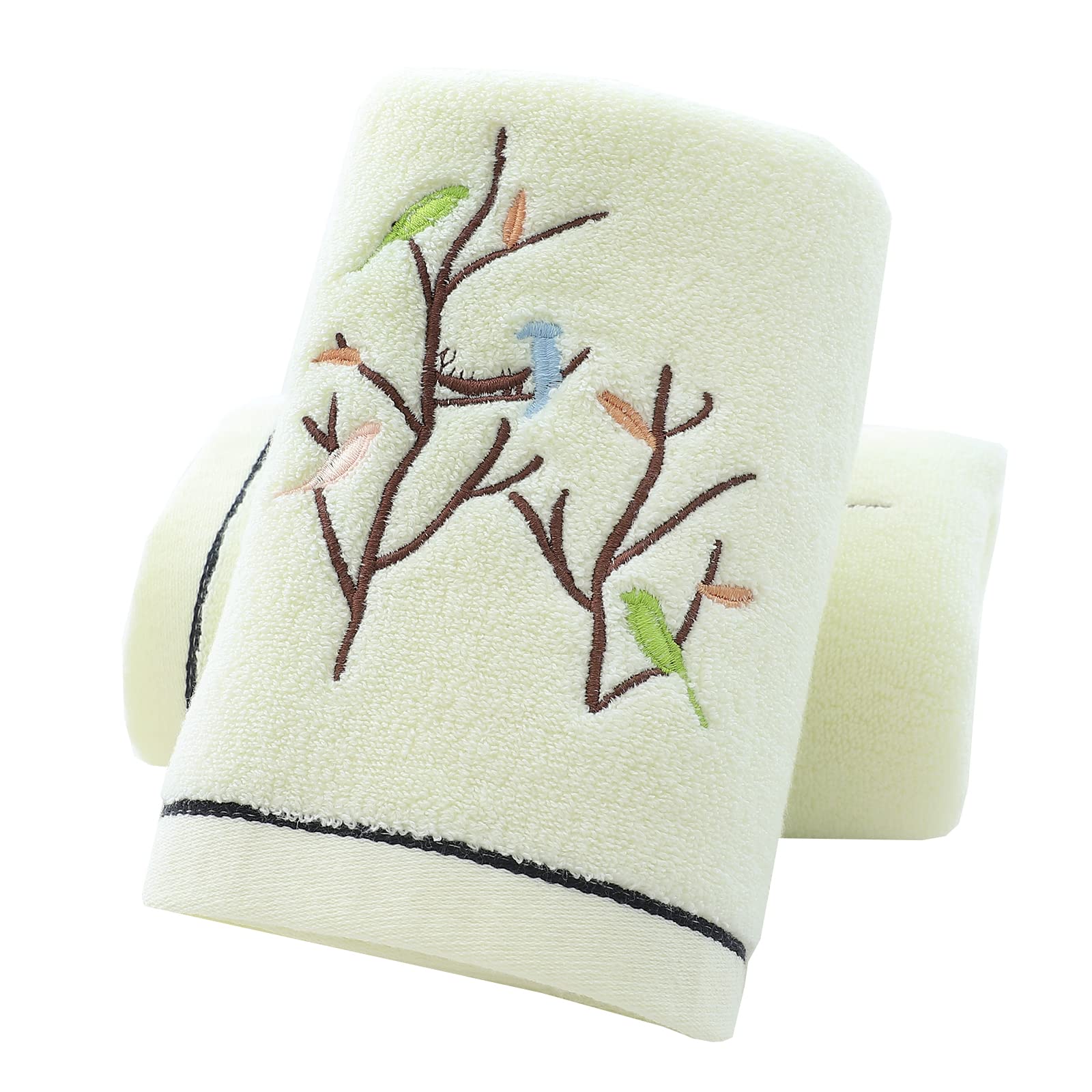 Pidada Hand Towels Set Of 2 Embroidered Bird Tree Pattern 100% Cotton Absorbent Soft Decorative Towel For Bathroom 13.8 X 29.5 I