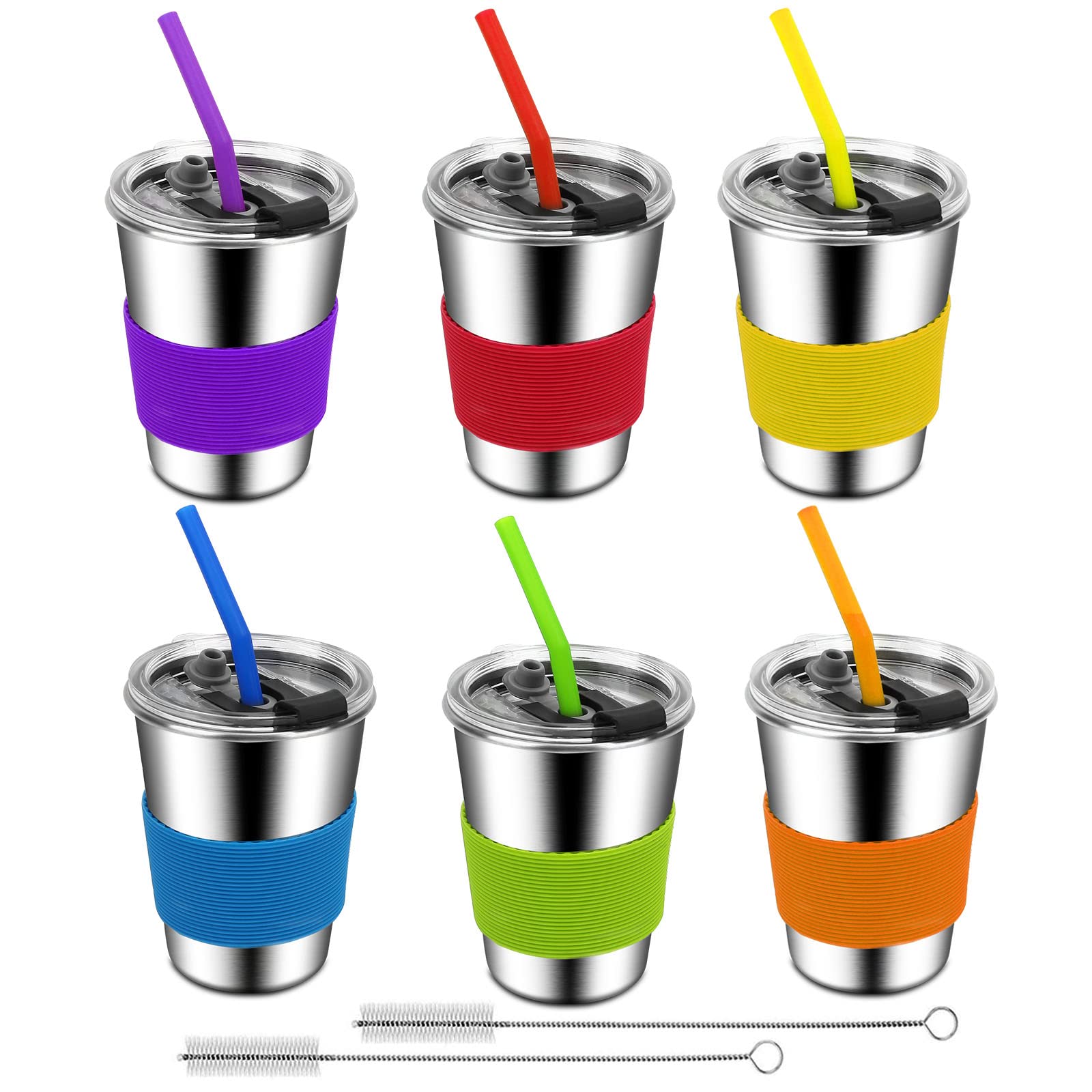 Shineme Kids Cups With Straws And Lids, 12Oz Spill Proof Toddle Straw Cups With Sleeves, Reusable Water Tumbler For Children & A