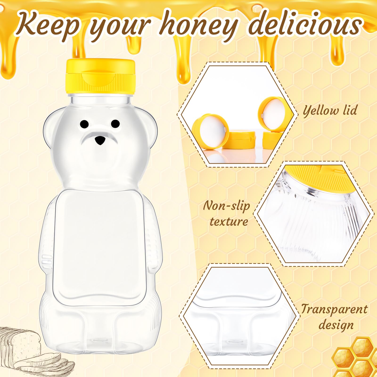 Thenshop 60 Pcs Plastic Bear Honey Bottle Jars Bulk 12 Oz Honey Squeeze Bottle Empty With Flip Top Lid Containers Honey Bear Bea