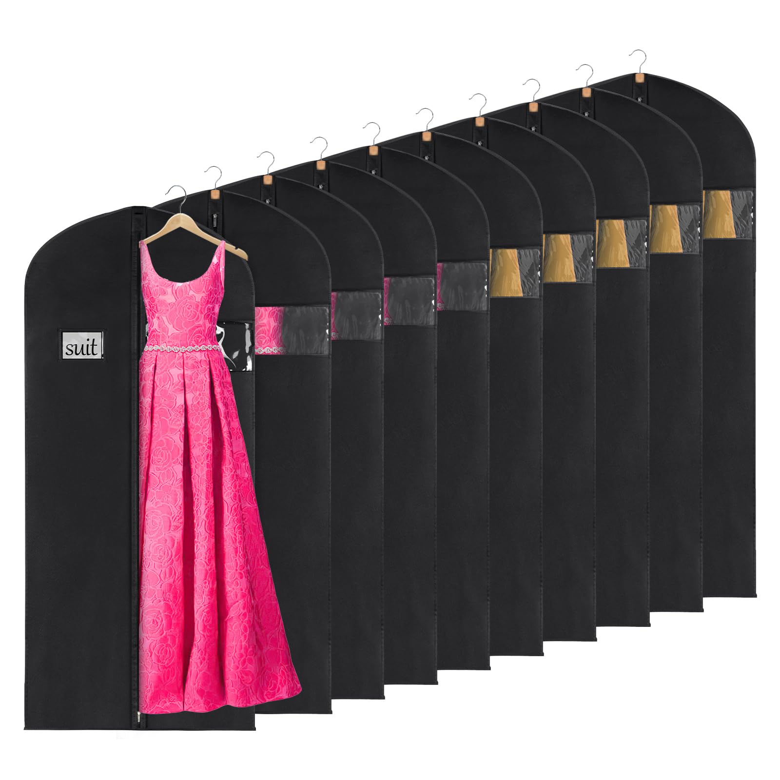 Keegh 60'' Dress Bags For Gowns Long (Set Of 10), Garment Bags For Hanging Clothes, Dress Bags For Closet Storage, Clothes Cover