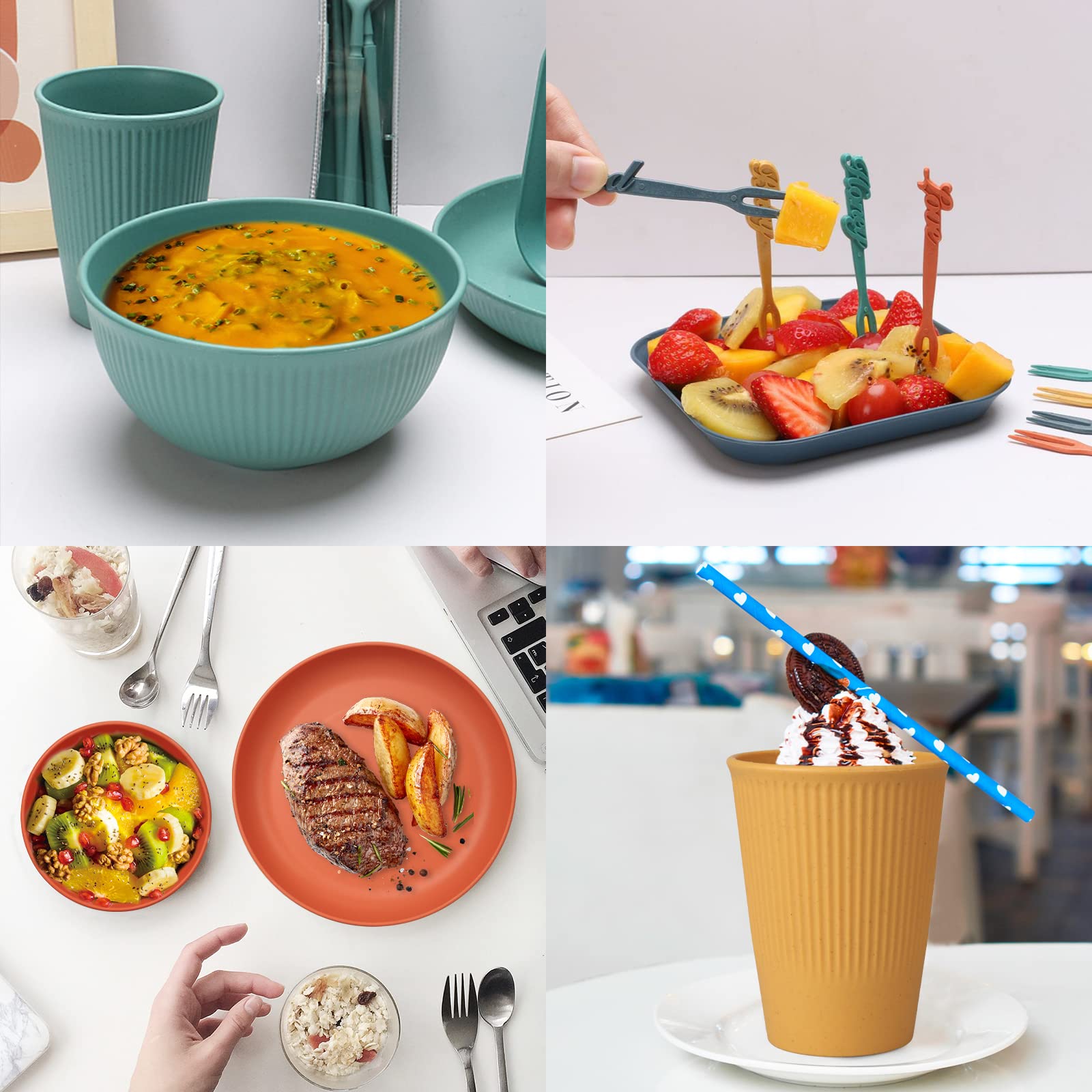 48 Pcs Dinnerware Sets, Unbreakable Plates and Bowls Sets, Reusable Dinnerware Sets for 4 People, Travel Camping Picnic Home Par
