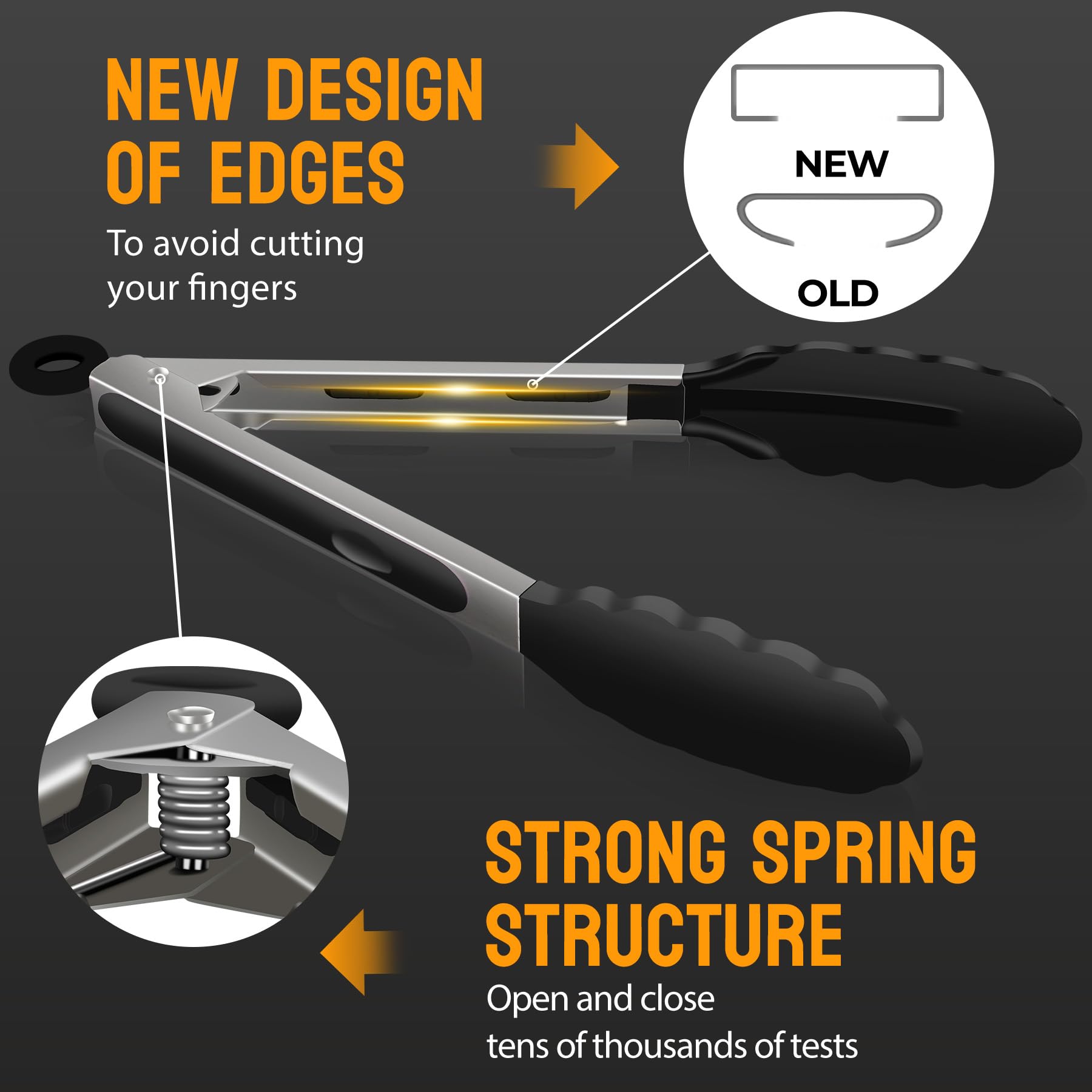 HOTEC Premium Stainless Steel Locking Kitchen Tongs with Silicon Tips  Set of 2-9'' and 12''