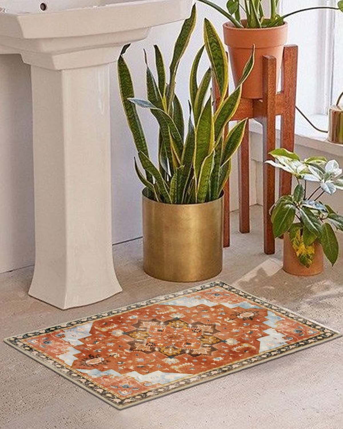 Seavish Vintage Bathroom Rugs Non Slip Oriental Rug 18''X26'' Retro Distressed Washable Boho Bath Mat Rug Rustic Aesthetic Triba
