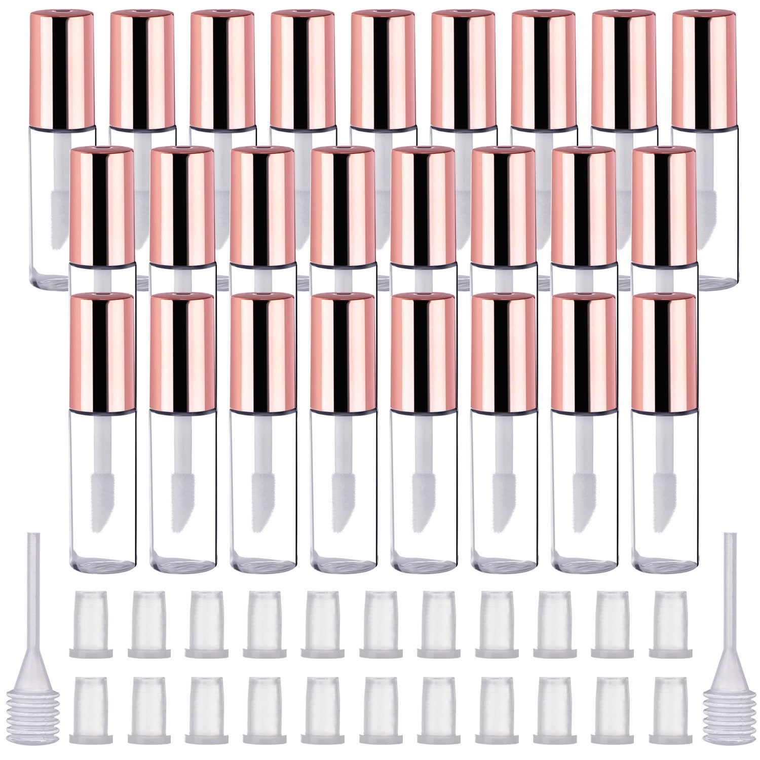 25 Pack Empty Lip Gloss Tubes Containers, Clear Mini Refillable Lip Balm Bottles With Rubber Inserts And Transfer Pipettes For L