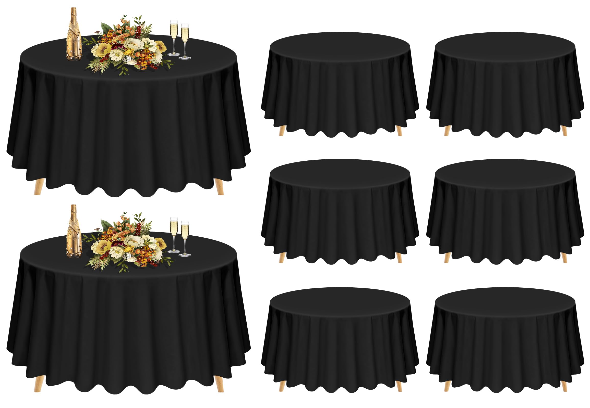 Pesonlook 8 Pack Black Round Tablecloth 90 Inch, Premium Washable Polyester Round Tablecloth Wrinkle Resistant Washable Table Co