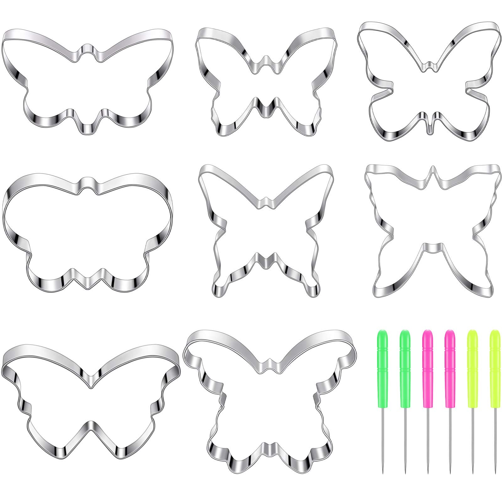 8 Pieces Butterfly Cookie Cutter Set Stainless Steel Metal Biscuit Cutter Mould And 6 Pieces Sugar Stirring Pins For Sandwich Ch