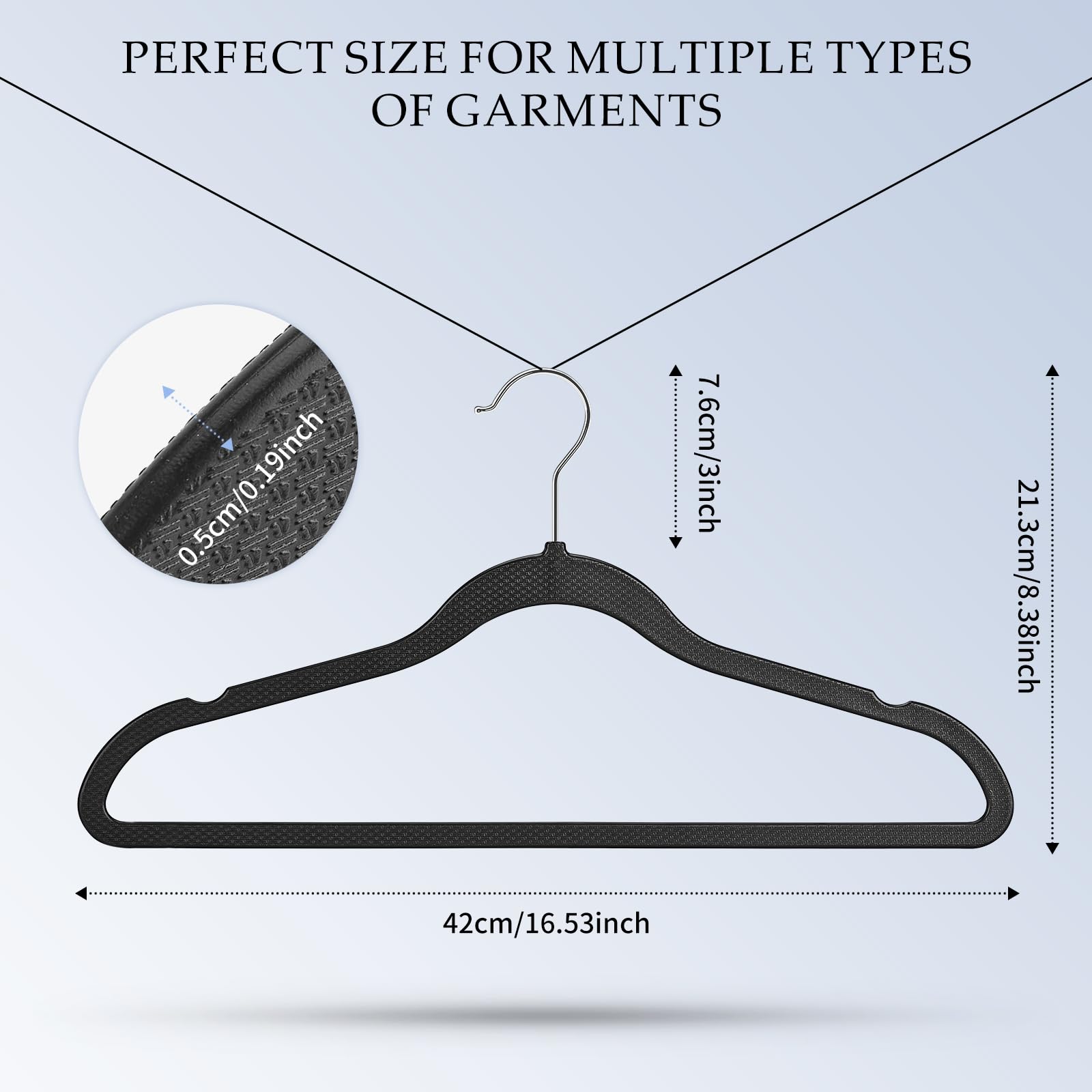 Plastic Coat Hangers 50 Pack - Space Saving Ultra Thin Non-Velvet Clothes Hangers With 360Rotating Hook - Heavy Duty Black Pant