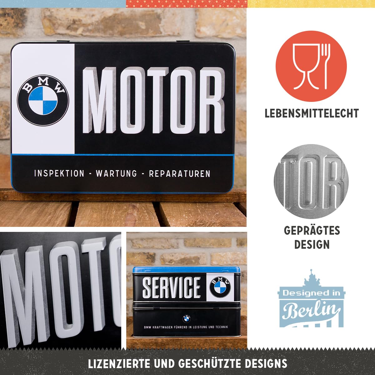 Nostalgic-Art Retro Storage Tin Box Flat, 84.5 Oz, Official License Product (Olp), Bmw - Service - Gift Idea For Car Accessories