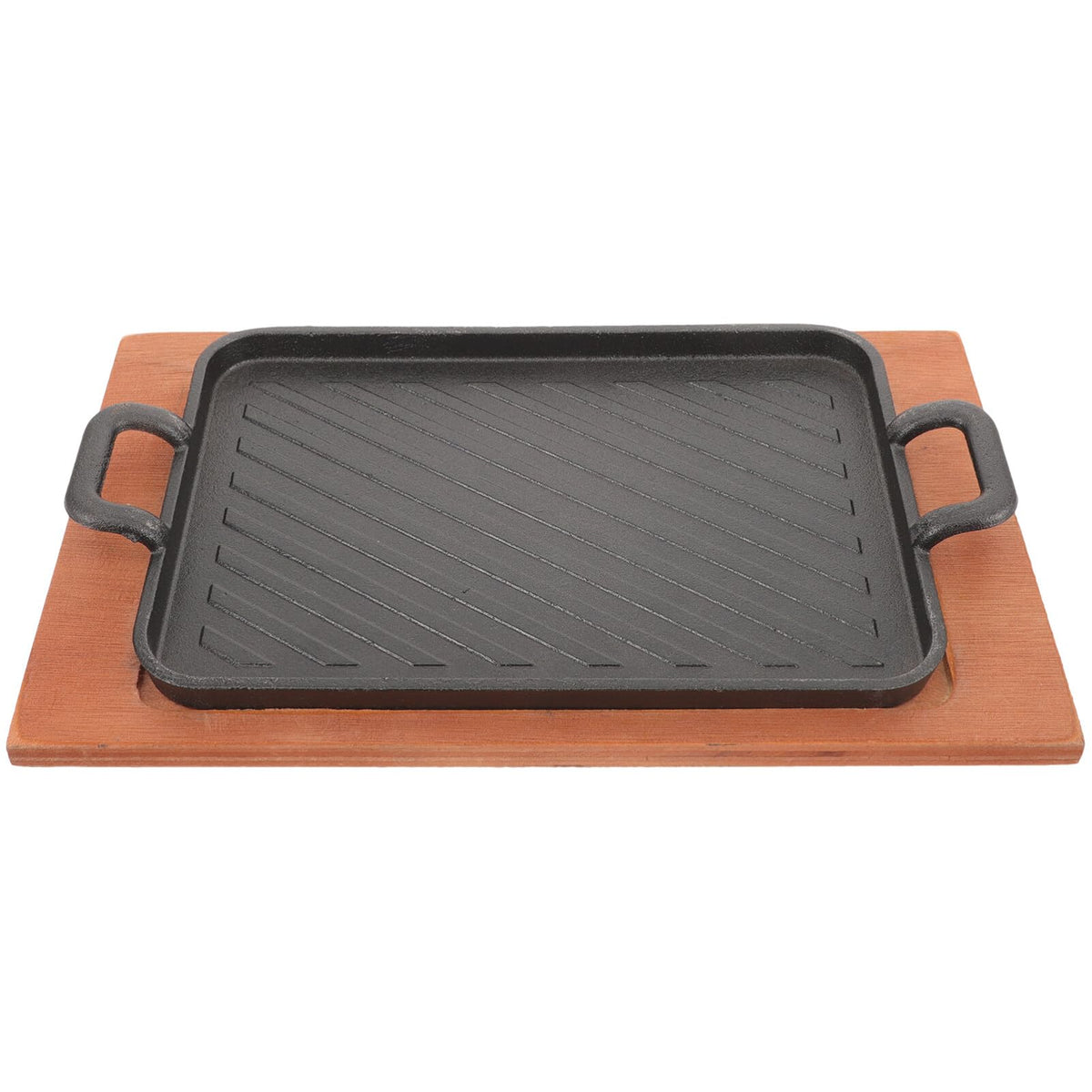 Yardwe Cast Iron Steak Plate Sizzle Griddle With Wooden Base Steak Pan Grill Fajita Server Plate For Home Kitchen Restaurant (7.
