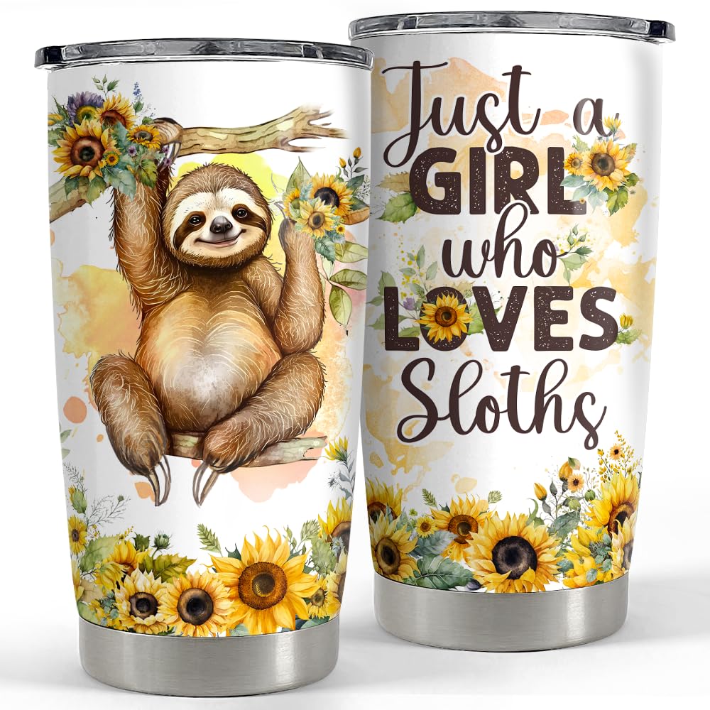 SANDJEST Sloth Tumbler 20oz Girl Loves Sloths Stainless Steel Insulated Tumblers Coffee Travel Mug Cup Gift for Women Girls Teen