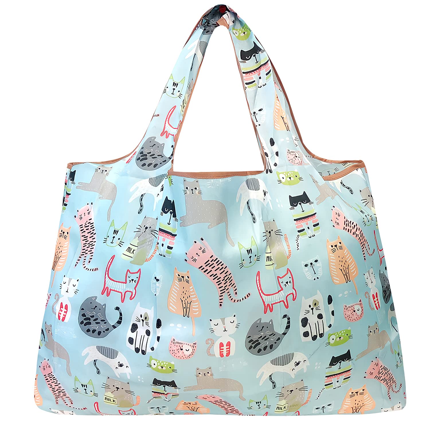 Allydrew Large Foldable Tote Nylon Reusable Grocery Bag, Cool Cats