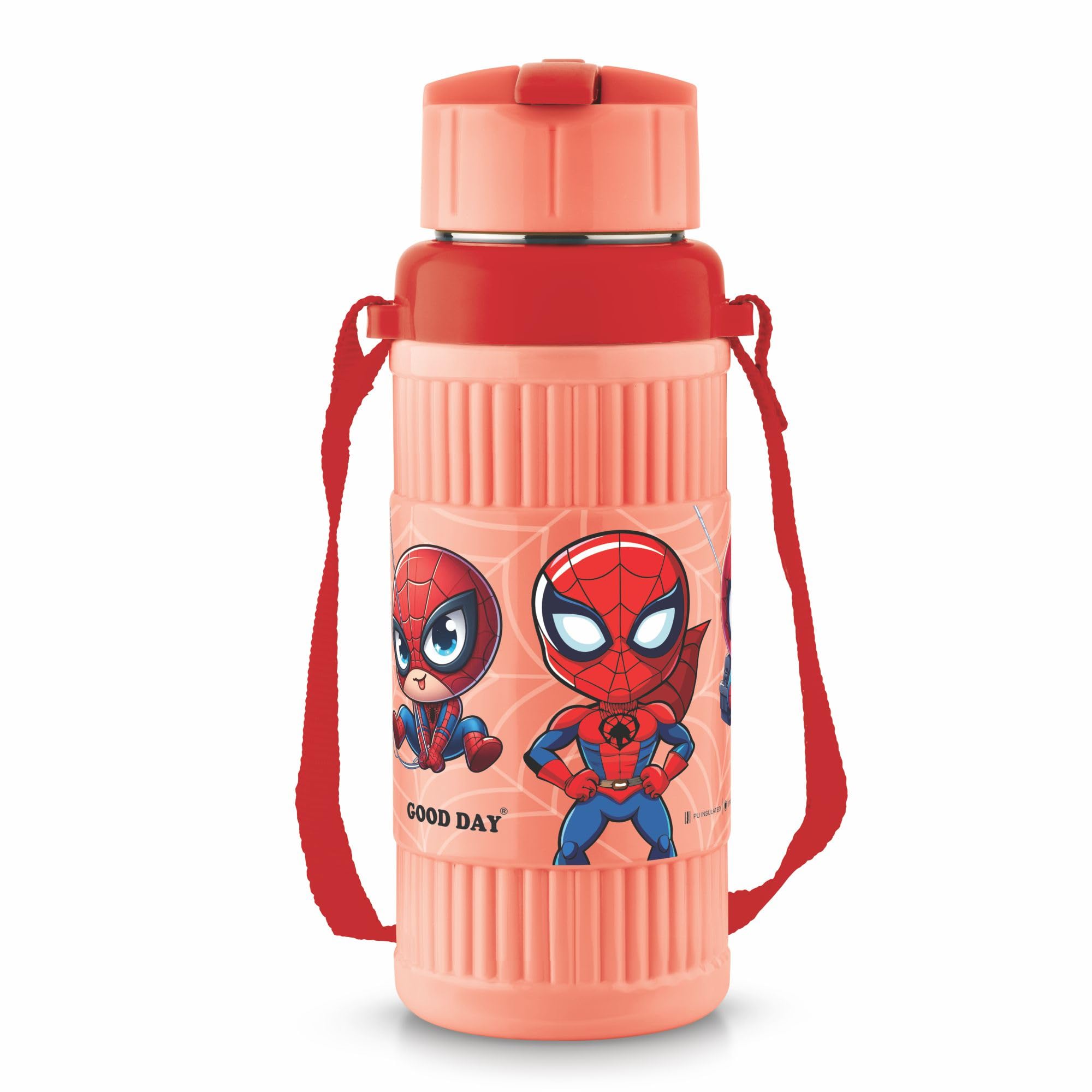 Good Day Kids Water Bottle With Strap | Cartoon Superhero Design Sipper Bottle | Plastic Drinking Bottle For School Picnic Trave