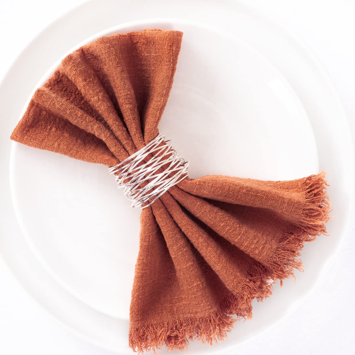 Socomi Set Of 12 Linen Napkins Terracotta Easter Spring Cloth Napkins Washable Cotton Dinner Napkins Fringe 17''X17'' For Weddin