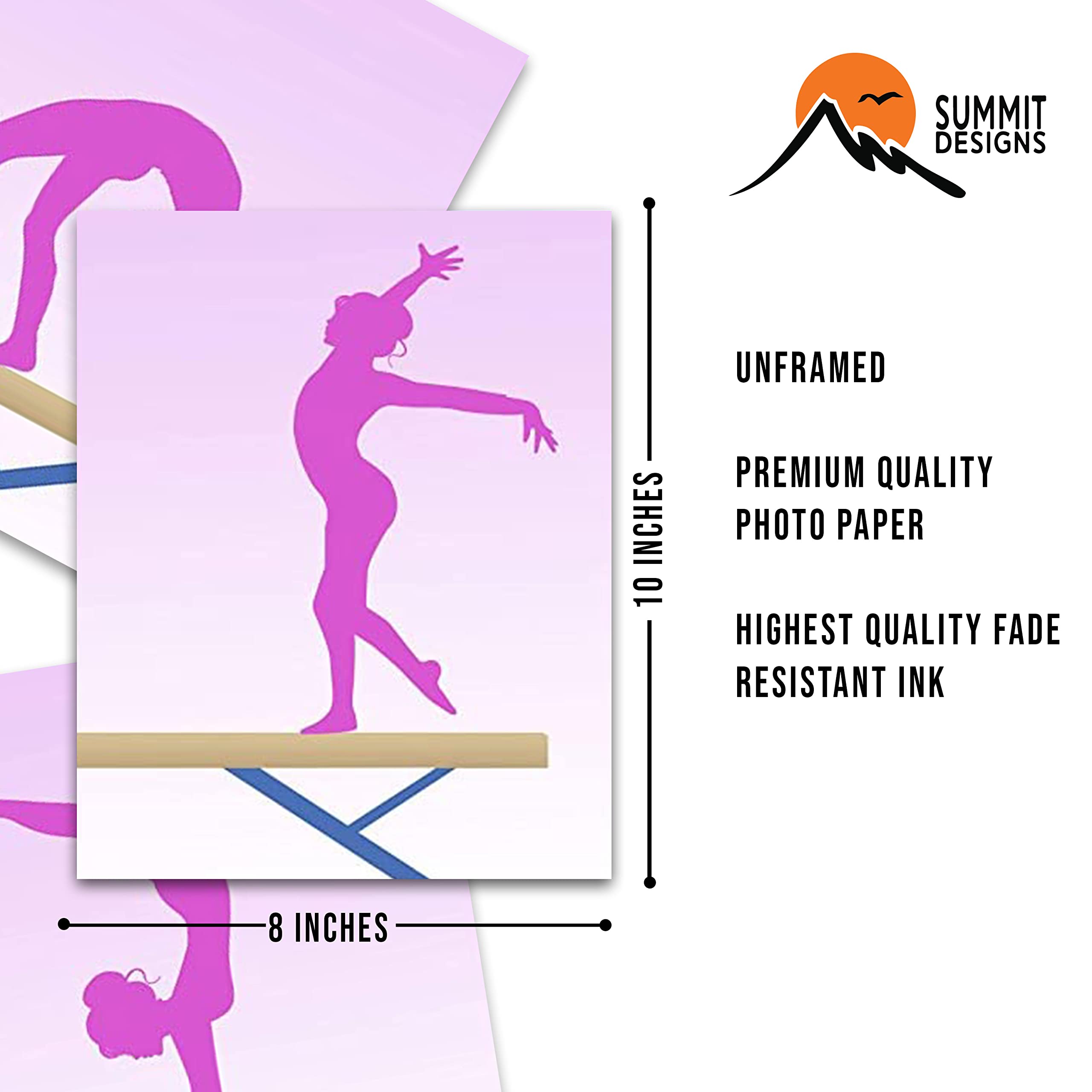 Summit Designs Gymnastics Gymnast Wall Art Decor Prints - Set of 3 (8x10) Inch Unframed Poster Photos - Bedroom  Nursery  Basement  Girls Ladies Gift Idea