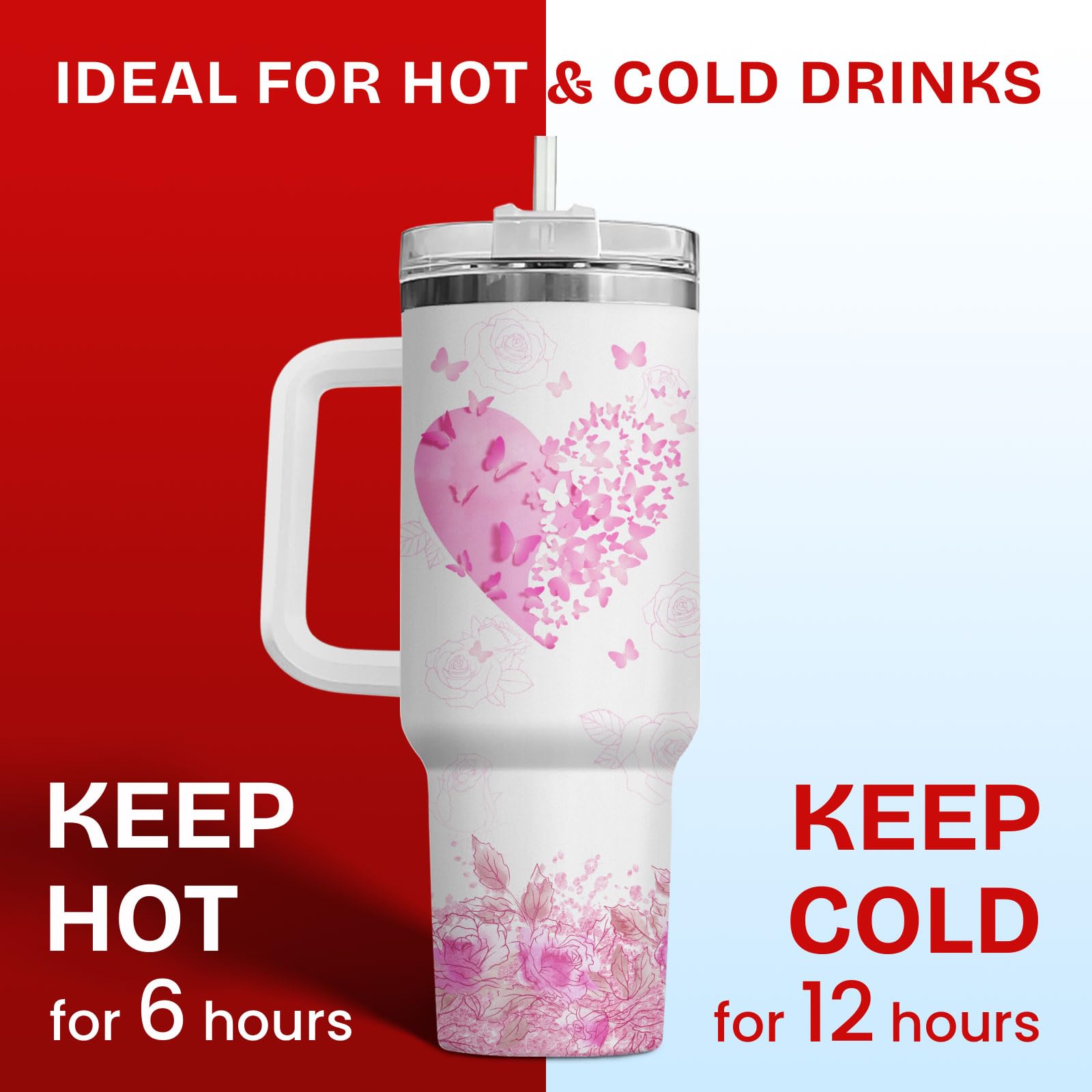34HD Mothers Day Gifts for Mom Daughter, Mom and Daughter Tumbler with Handle and Straw, 40oz Mommy Insulated Tumbler, Mama Coff