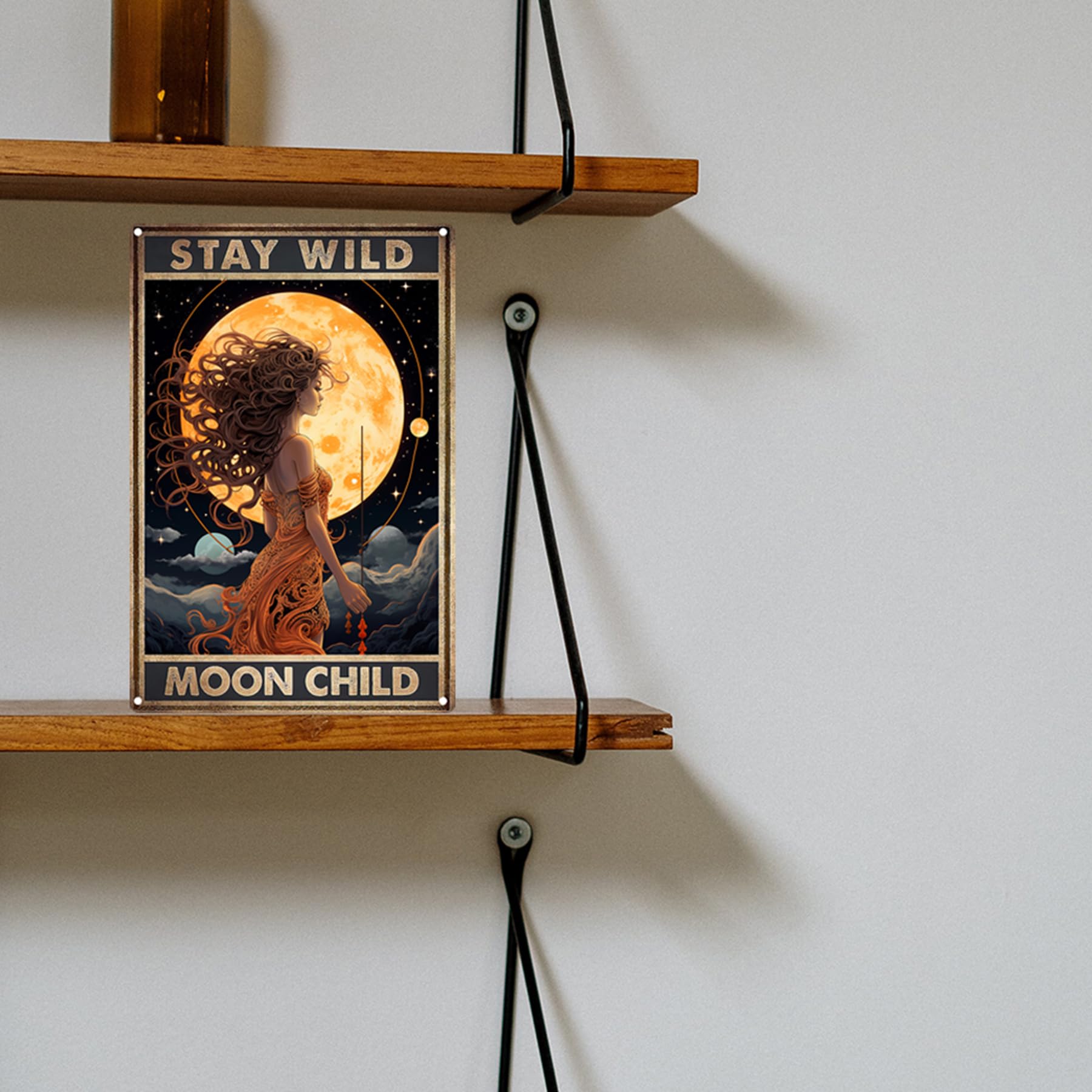 SANTUKEY Tin Sign Stay Wild Moon Child Metal Signs Vintage Art Plaque for Home Bar Bedroom Man Cave Office Girls' Room Coffee Wa